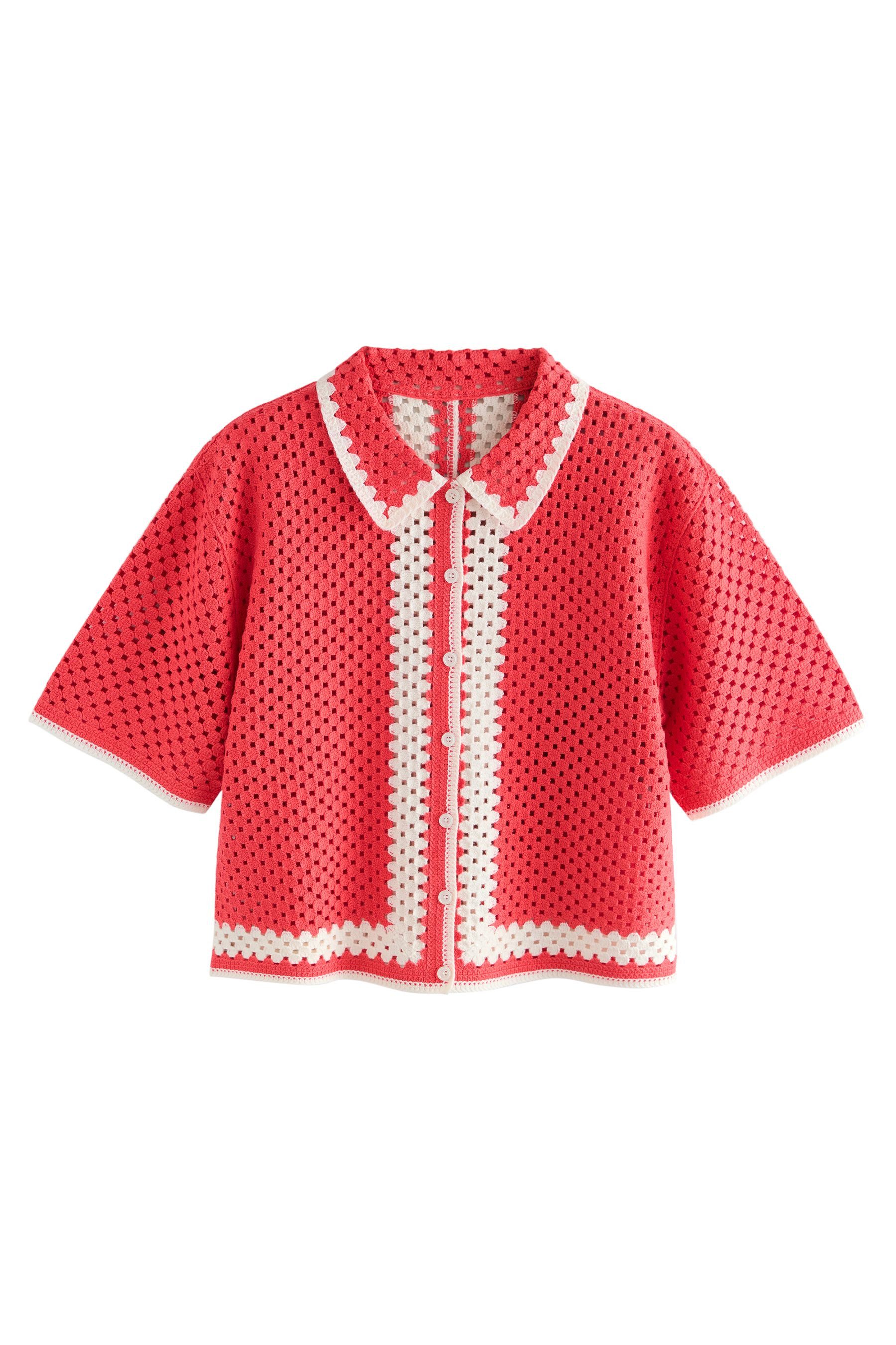 Next Kurzarmbluse Kurzärmeliges Relaxed Fit Hemd mit Häkeldetail (1-tlg) günstig online kaufen