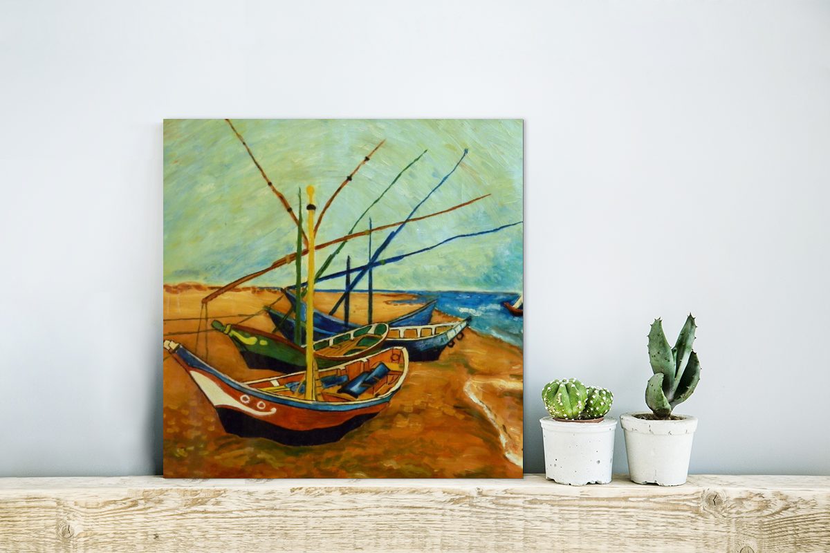 Metall, Fischerboote van Alu-Dibond-Druck, Gogh, deko MuchoWow - Aluminium Gemälde (1 am Strand St), Vincent Metallbild aus