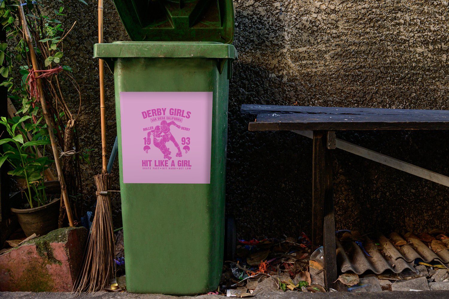 Skeeler - Jahrgang - Sticker, St), Mülleimer-aufkleber, (1 MuchoWow Mülltonne, Frau Container, Wandsticker Abfalbehälter