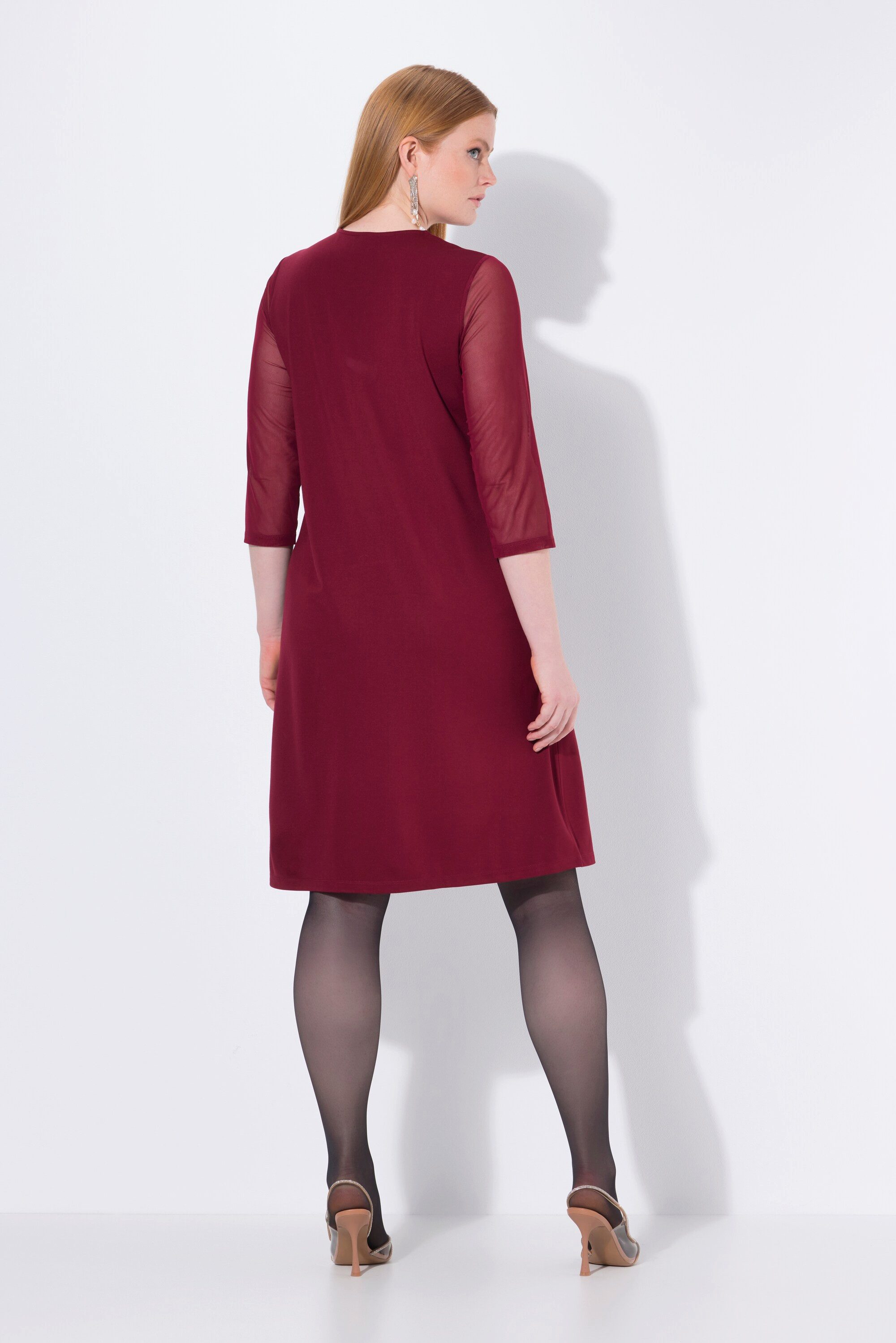 Ulla Popken Cocktailkleid Punto-Kleid Pailletten-Blüten V-Ausschnitt 3/4-Arm