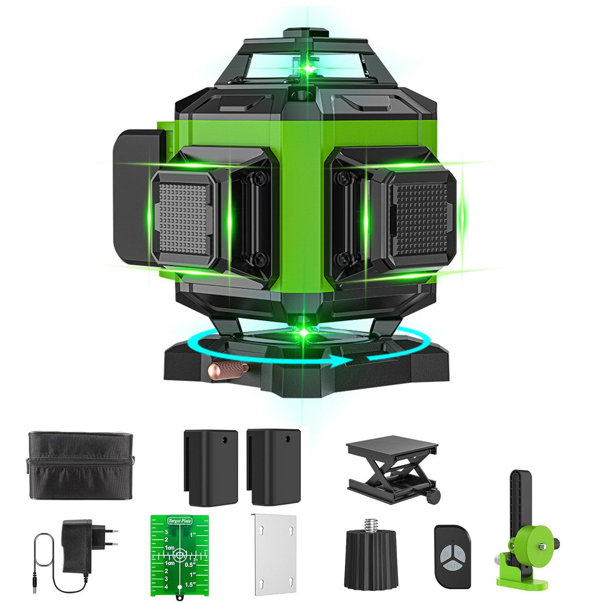 AeroAxis Wasserwaage Laserwasserwaage Selbstnivellierend, 4D 16 Linien, 4x360° mit 2 Akkus, präzise für Innen- und Außenbereich, ideal für Baustellen