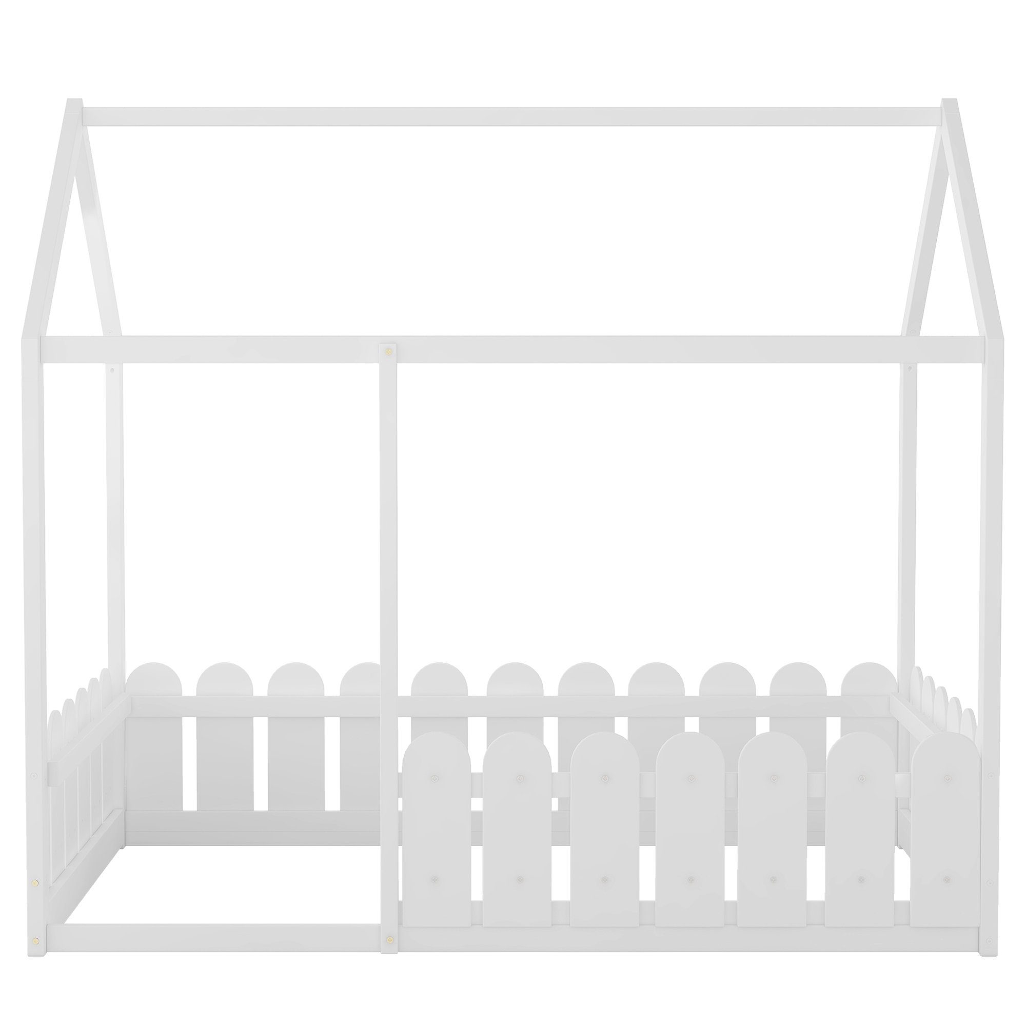 Spielbett Kinderbett, Kiefernholz weiß Bettgestell Flieks Massiv Hausbett 80*160cm