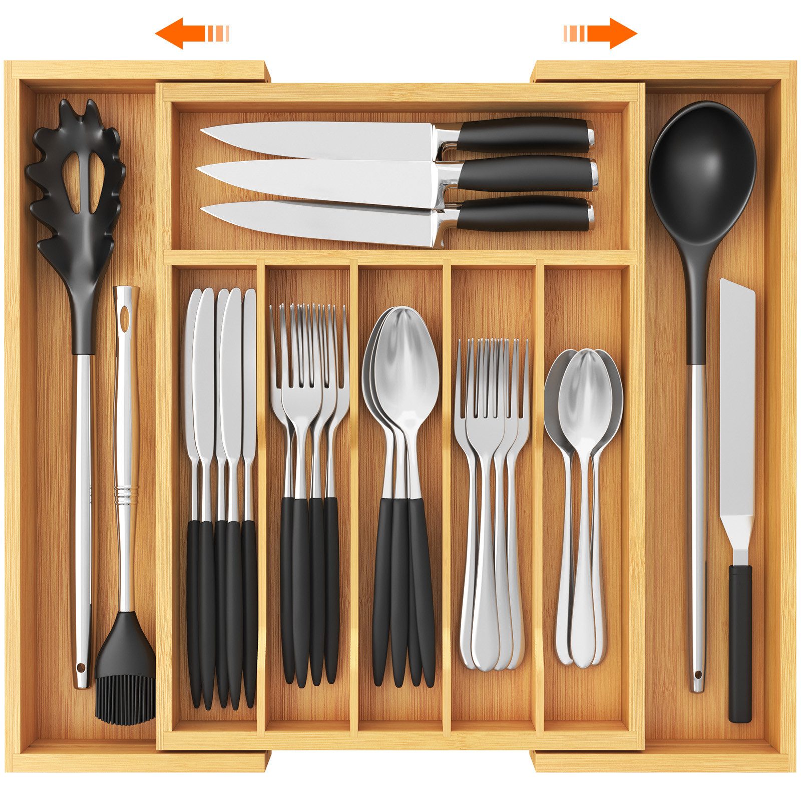 Lifewit Besteckeinsatz Bambus Besteckkasten für Schubladen günstig online kaufen