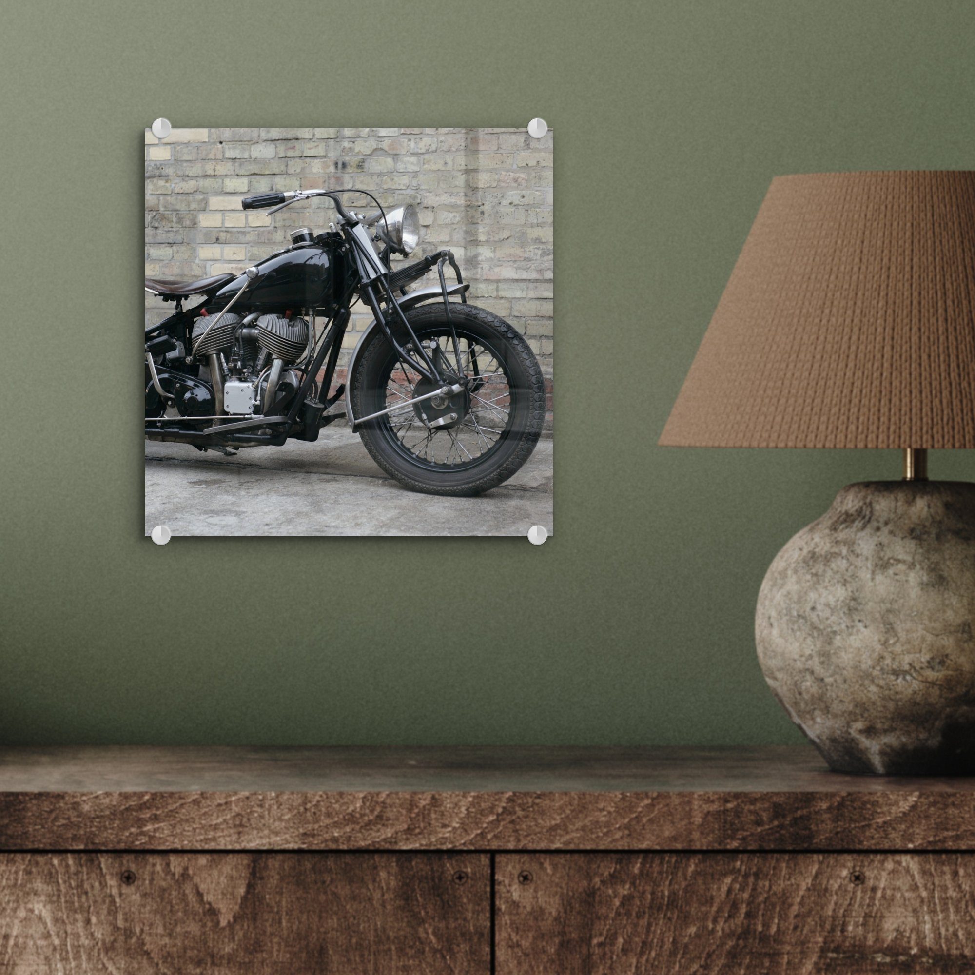 MuchoWow Acrylglasbild Seitenansicht eines antiken - Motorrads, (1 - Glasbilder Glas Bilder St), - Foto Wanddekoration Wandbild Glas auf auf