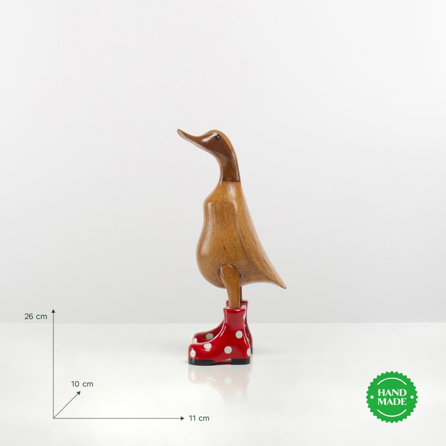 Rikmani Dekofigur Holzfigur 3 - Handgefertigte Dekoration Geschenk (3-er Ente aus Set), Holzarten rot_gepunktet Holz Stiefel