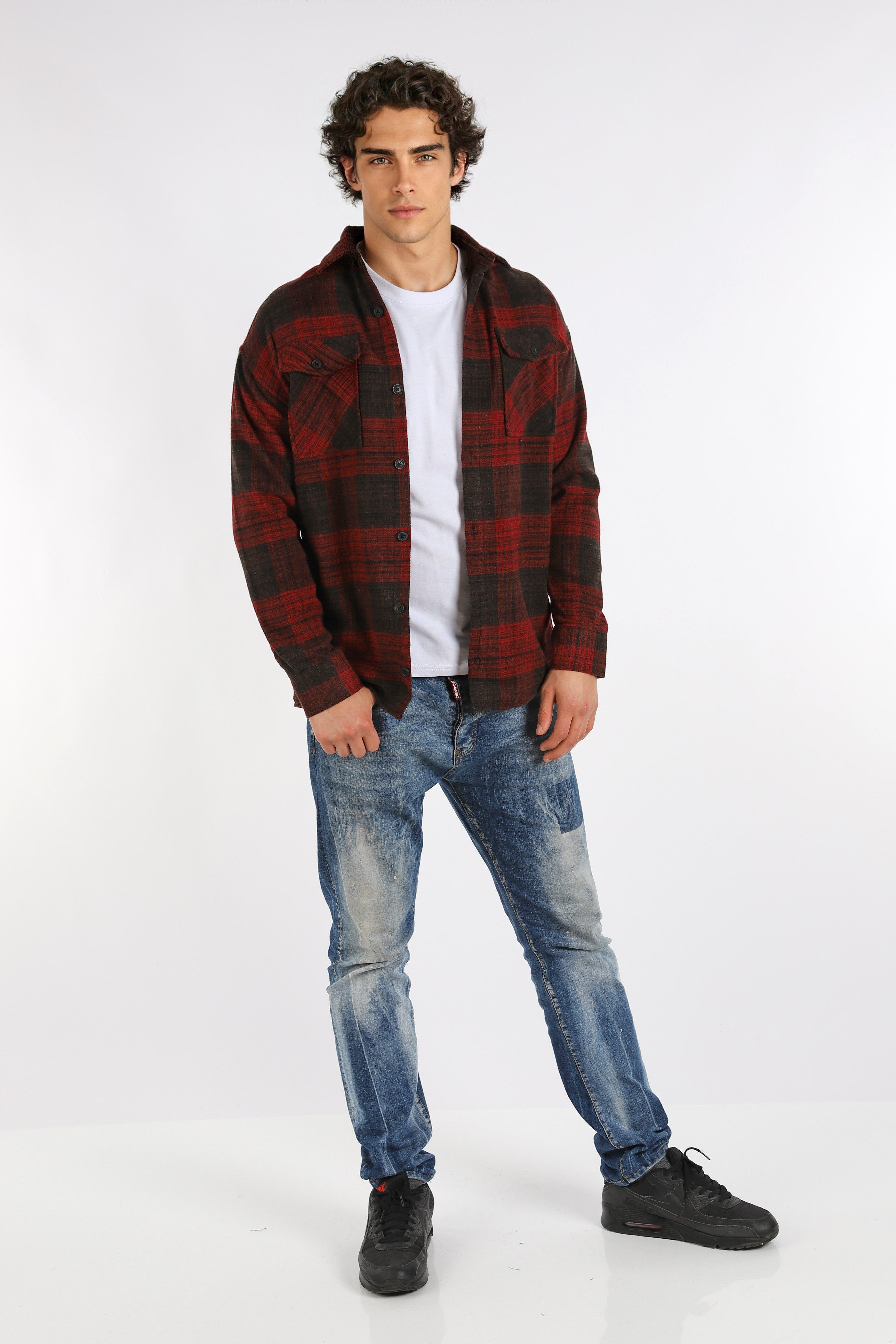 Megaman Jeans Flanellhemd Herren Holzfällerhemd Flanellhemd Kariert Freizeithemd Jacke Regular Langarm Kentkragen Holzfäller