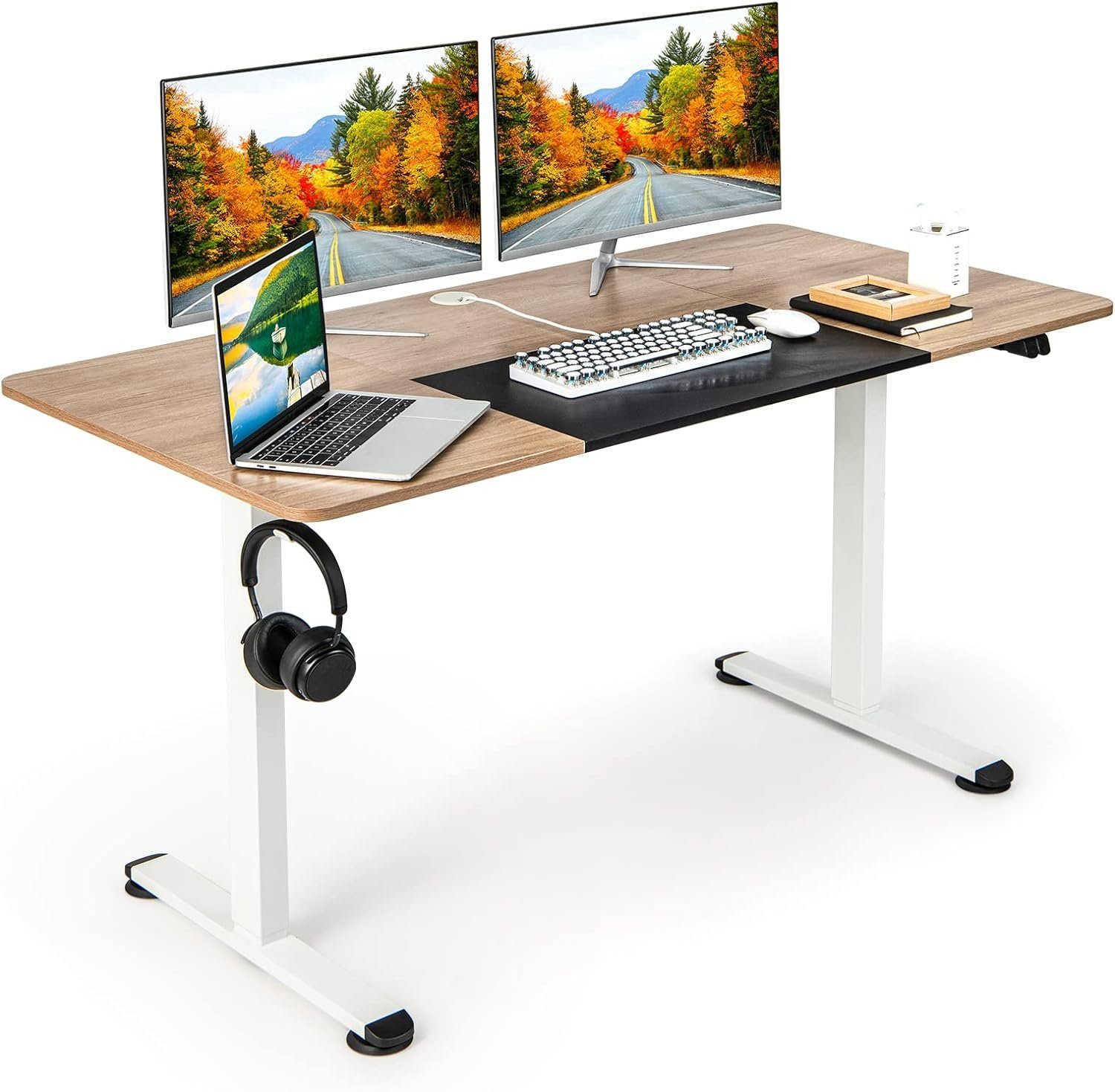 KOMFOTTEU Schreibtisch, elektrisches Stehpult, bis zu 80kg belastbar, 140 x 70 cm Natürlich leicht