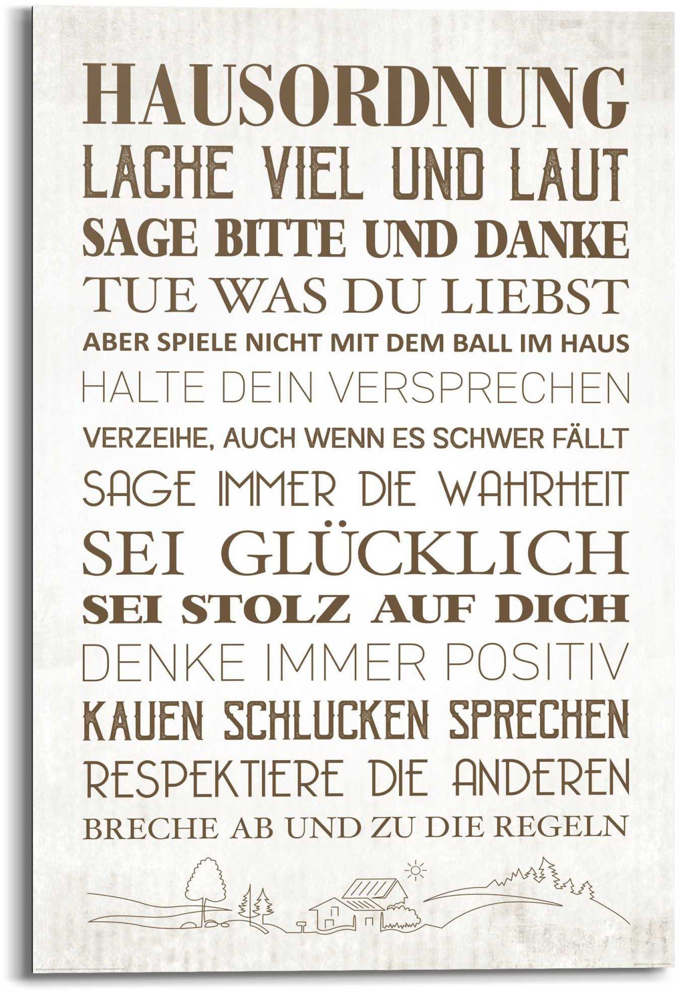 (1 Hausordnung - Glück Wandbild Wandbild Reinders! - Positiv, - St) Schriftzug Zuhause Familien