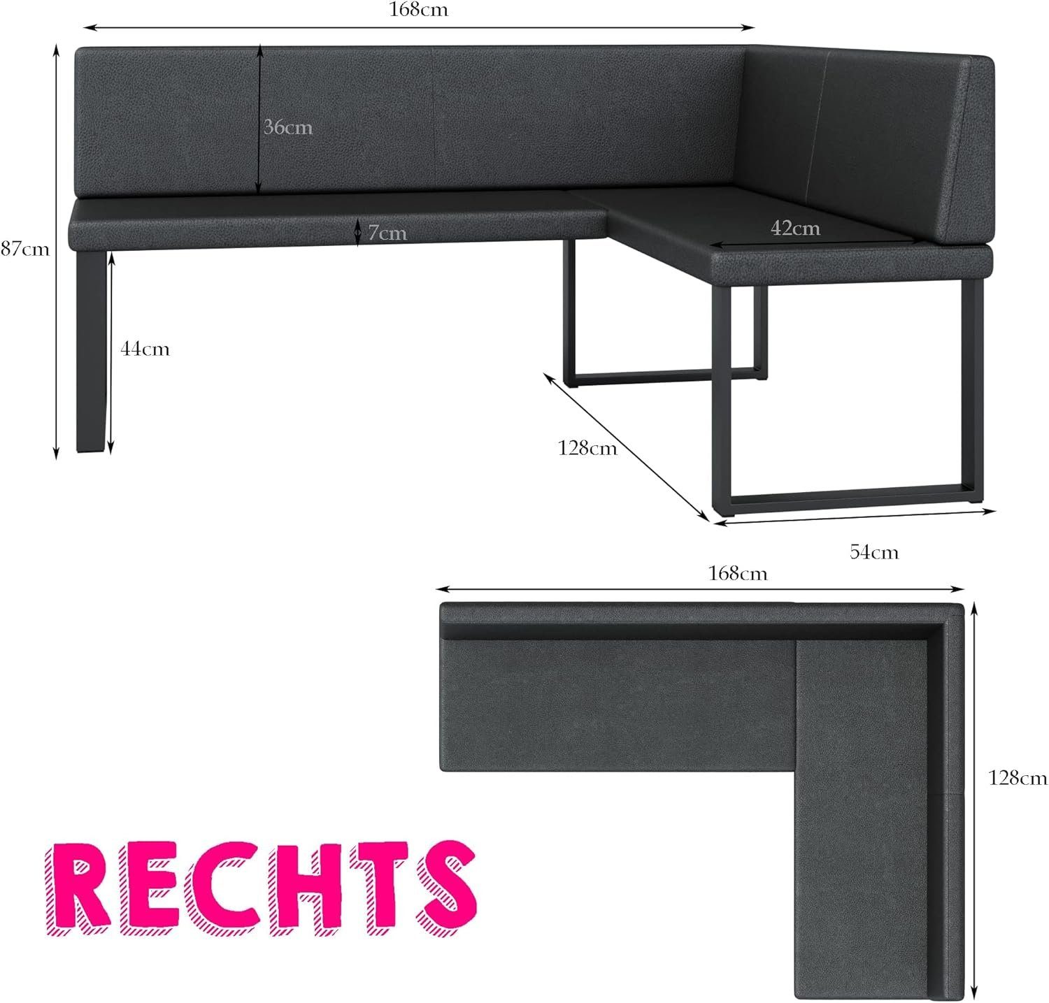 Ihr Moderne mit Tisch, Sitzecke Esszimmer, weiß sofa4you Küche (128x168/142x196) Metall für Eckbankgruppe perfekt Alina