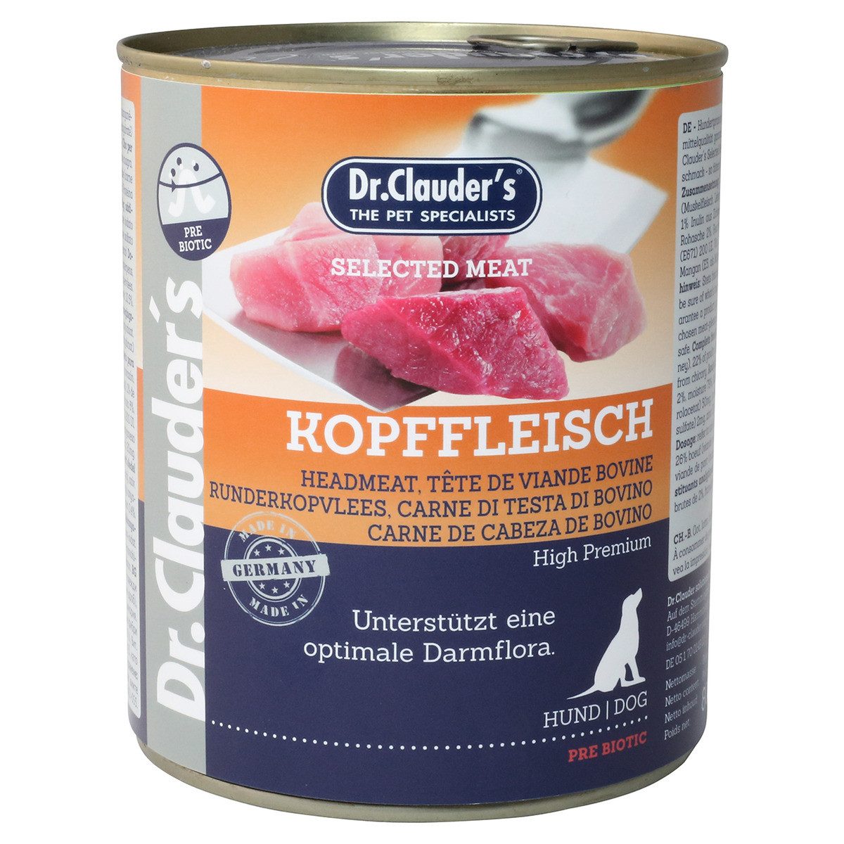 Dr. Clauder's Selected Meat mit Kopffleisch 800 g - 6 Stück, Nassfutter für: Hund