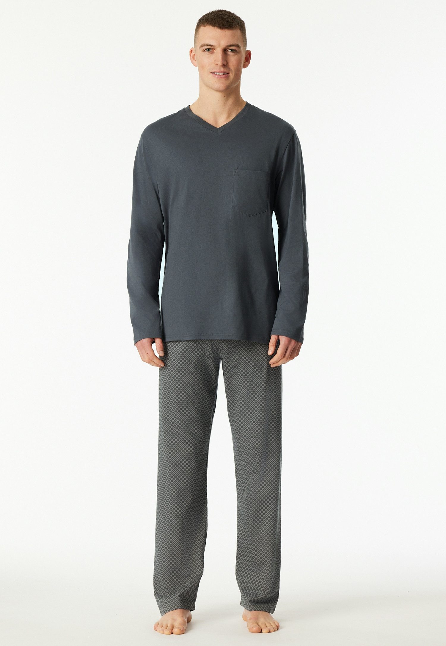 Schiesser Pyjama Comfort Essentials (2 tlg., 0) mit V-Ausschnitt und aufgesetzter Brusttasche