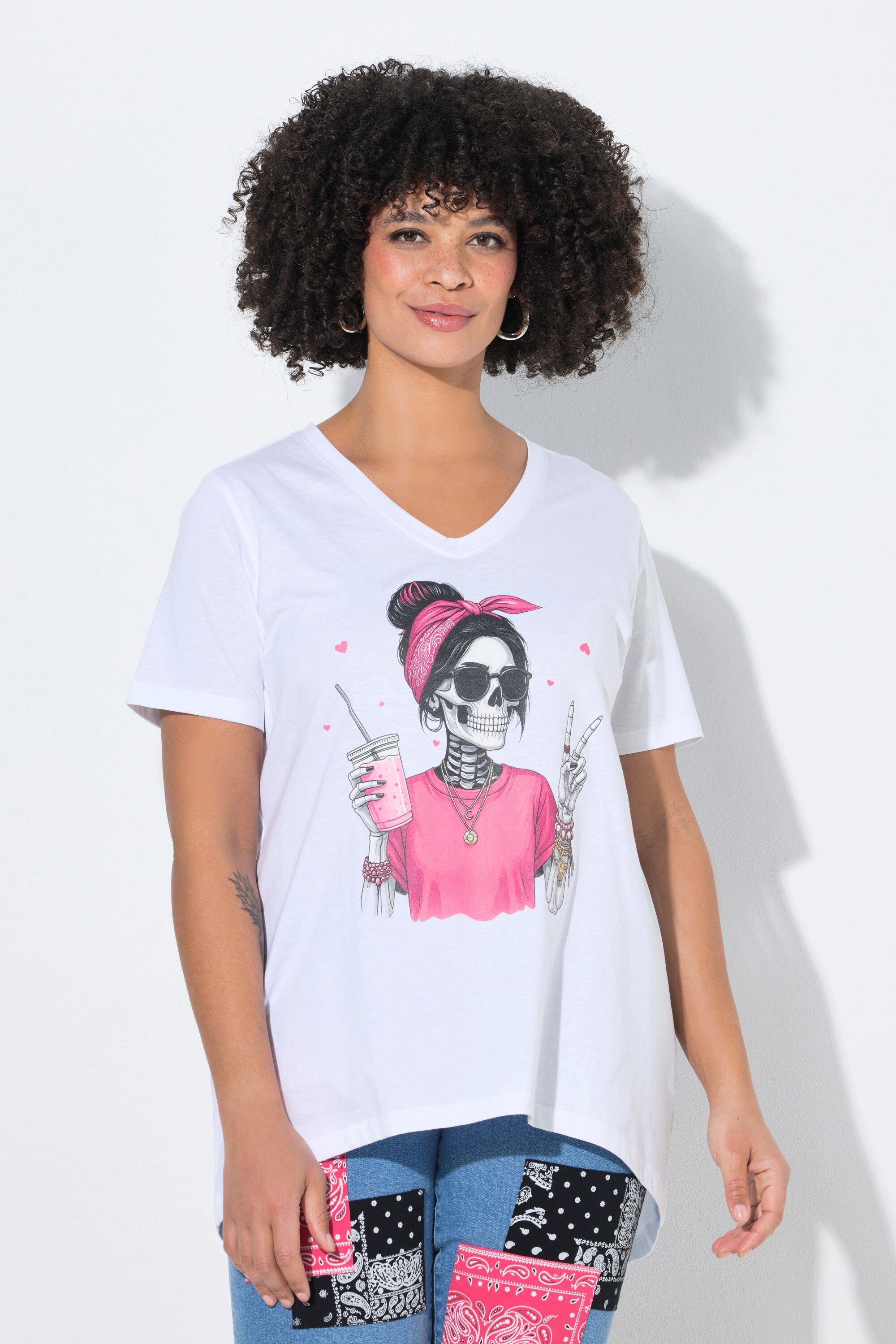 T-Shirt T-Shirt A-Linie Totenkopf-Dame