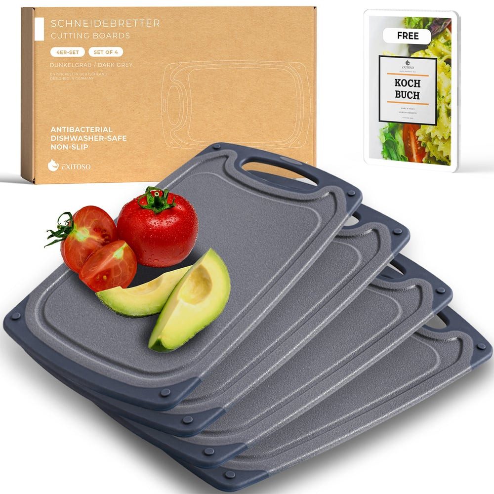 Exitoso Schneidebrett Frühstücksbrett Marmor-Optik 4er-Set 15x25cm grau, Kunststoff, (4-St), Schneiden Hacken Servieren Obst Gemüse mit Griff spülmaschinengeeignet