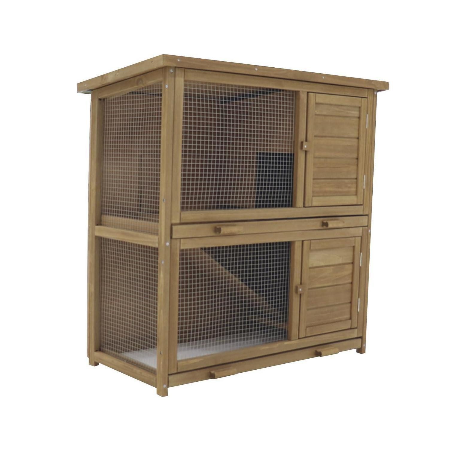 LuxusKollektion Kleintierkäfig Kaninchenstall 2 Etagen 91.5x91.8x40.3cm Holz Gitter