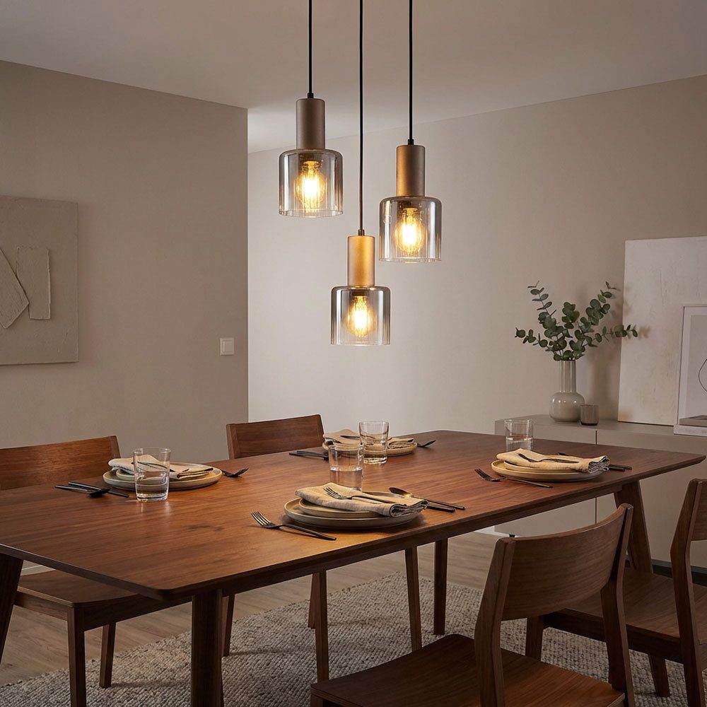 GLOBO LIGHTING Pendelleuchte, Leuchtmittel nicht inklusive, Hängeleuchte Pendellampe Metall kaffeefarben Glas rauchfarben H 150 cm