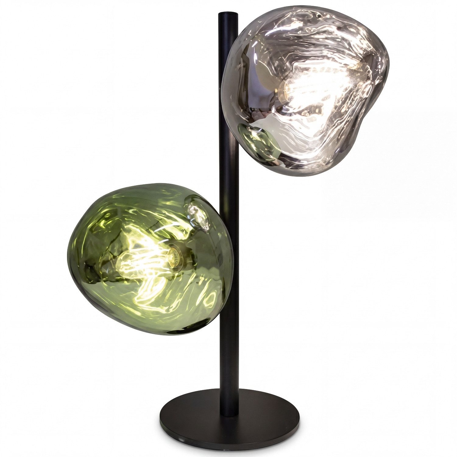 Licht-Erlebnisse Tischleuchte CLONLINA, ohne Leuchtmittel, 40 cm Schwarz Weiß Grün 2-flammig E14 Aluminium Glas Modern