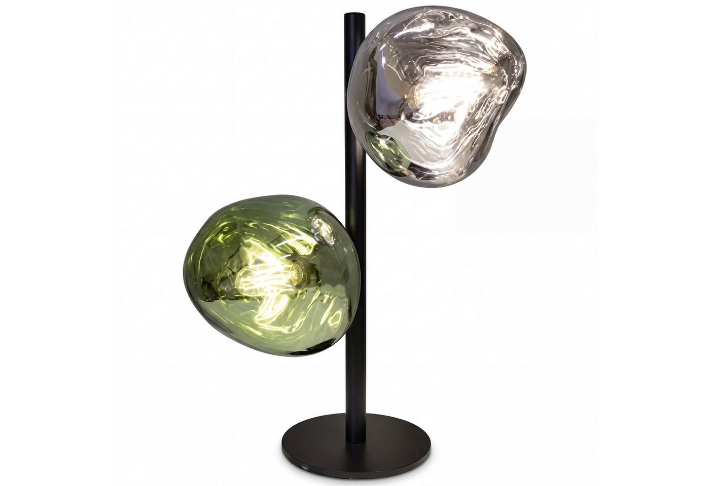 Licht-Erlebnisse Tischleuchte CLONLINA, ohne Leuchtmittel, Glas Weiß Grün Metall E14 40 cm Lava-Glas verspiegelt Schlafzimmer
