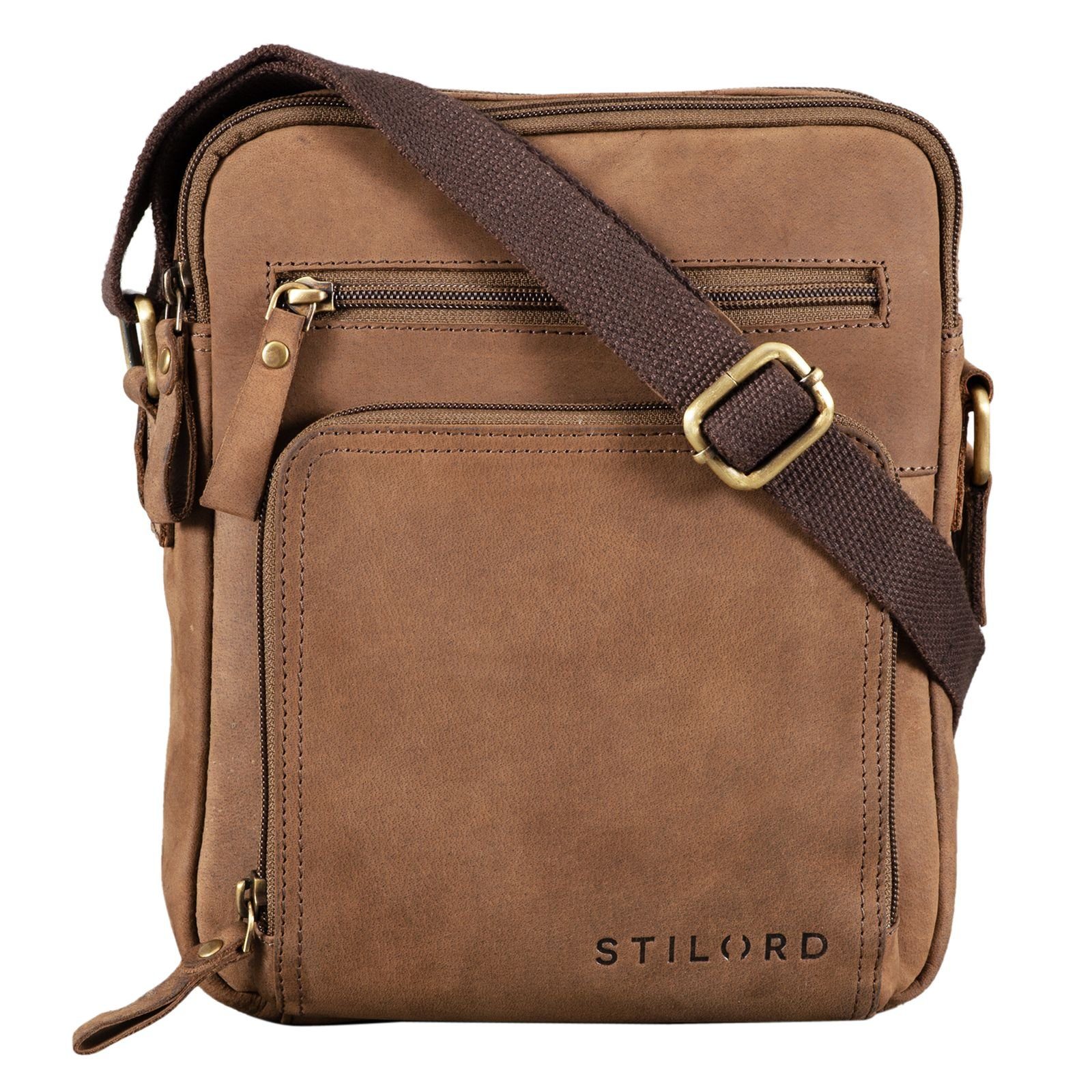 Leder Umhängetasche Herren - STILORD Bag Kleine austin "Darius" braun Messenger