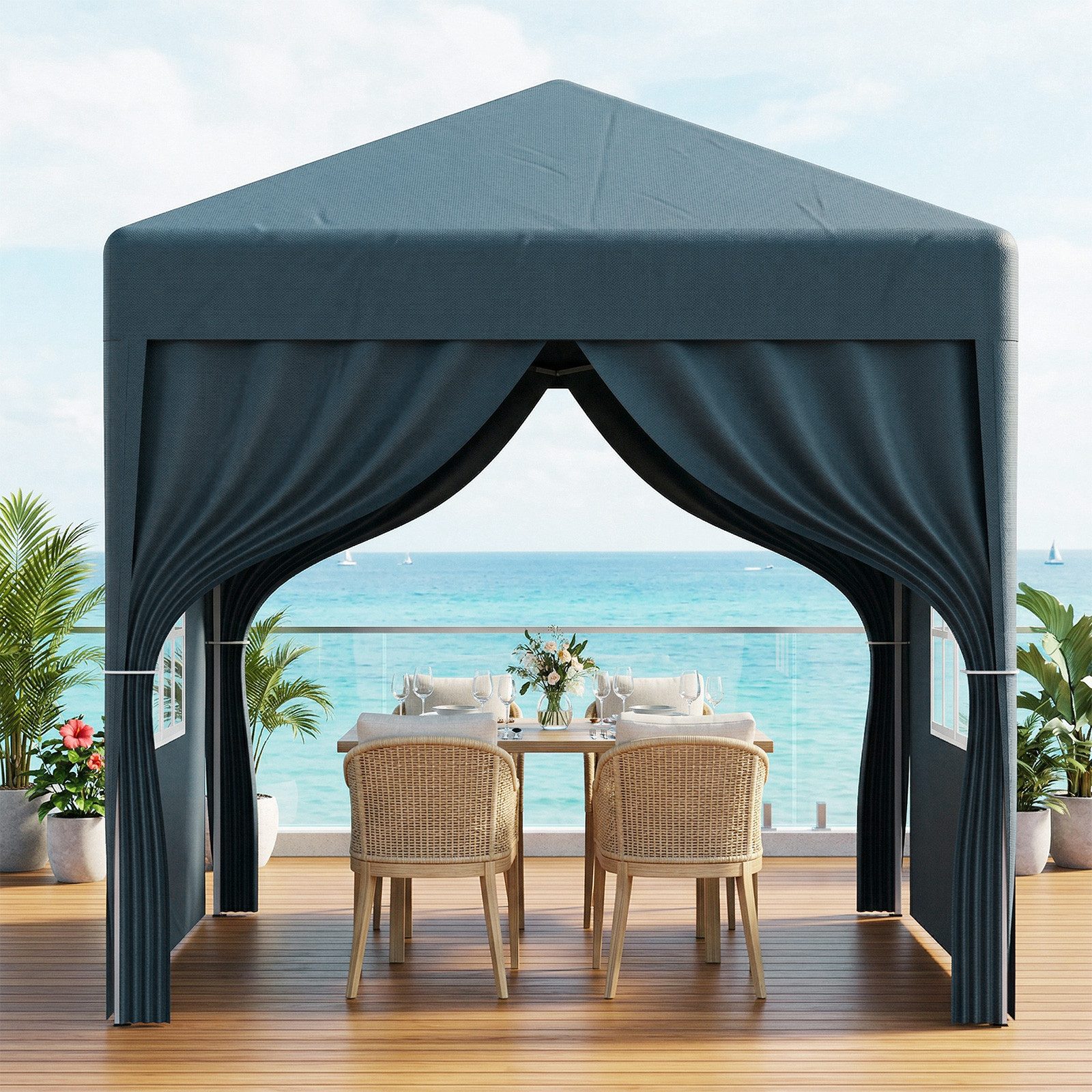 loefme Faltpavillon 2x2m / 3x3m, mit 4 Seitenteilen, Gartenpavillon mit 4 seitenteilen, höhenverstellbar,mit Tragetasche