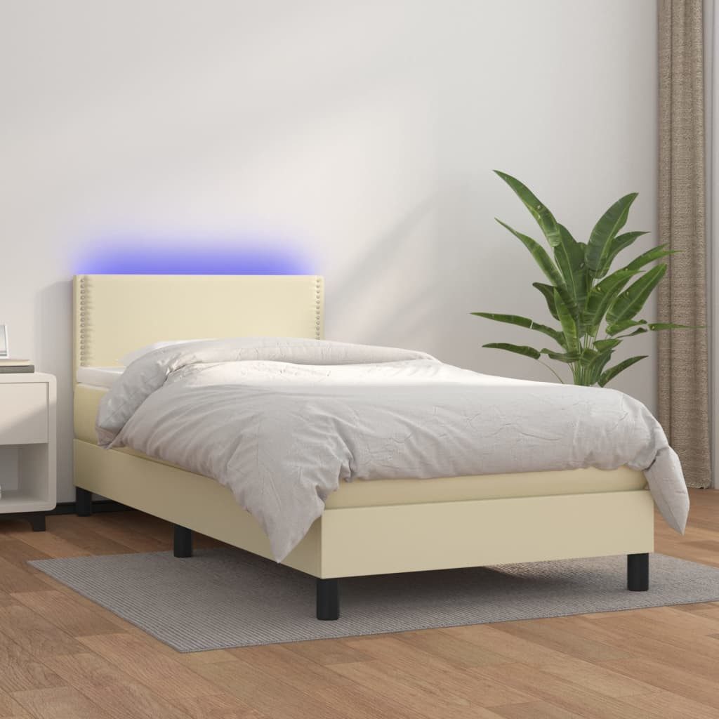 vidaXL Boxspringbett, Boxspringbett mit Matratze & LED Creme 100x200 cm Kun günstig online kaufen