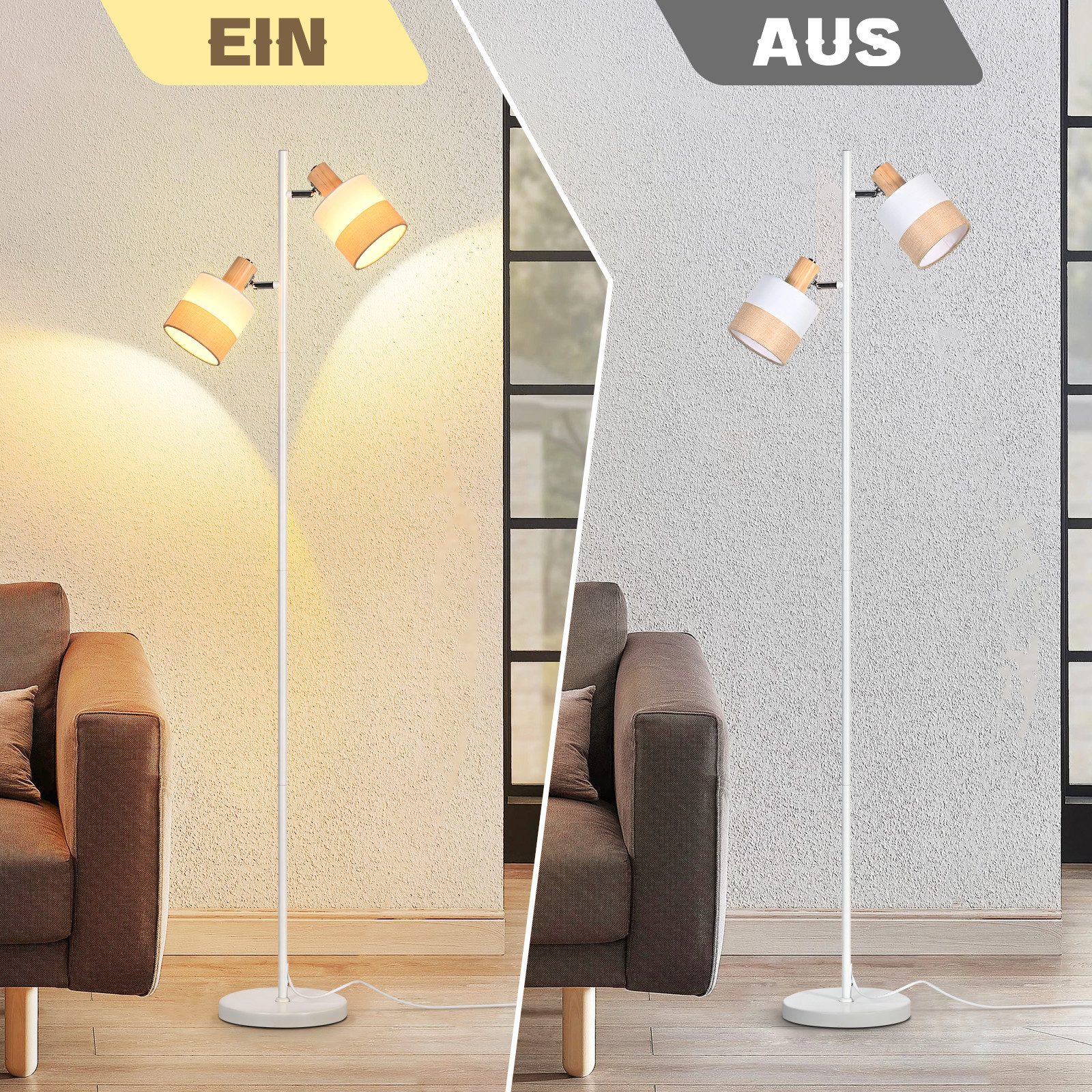 ZMH Stehlampe Wohnzimmer Stehleuchte Vintage - Stoff Standlampe 1/2/3 Flammig Retro – Bild 4 von 5
