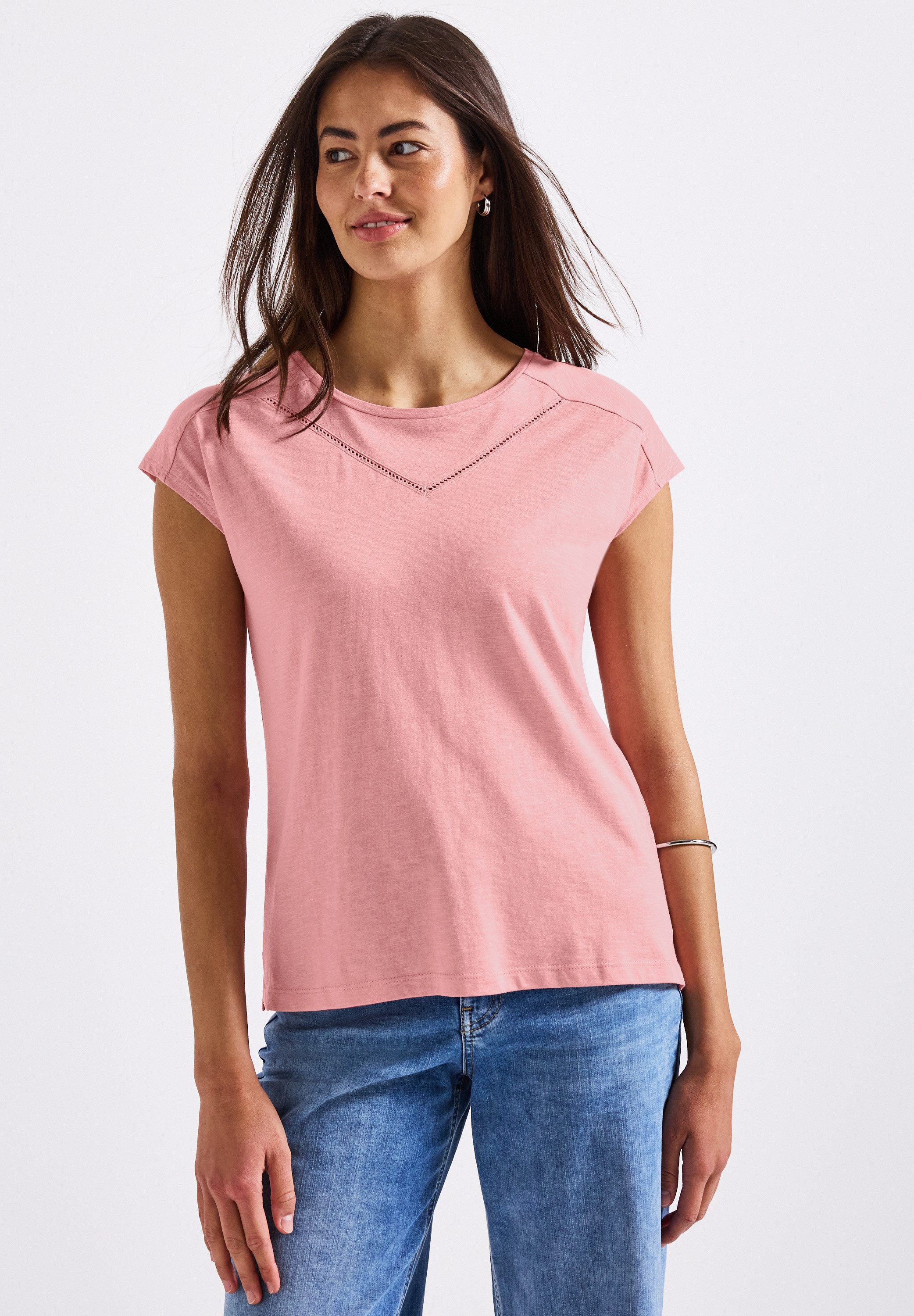 STREET ONE T-Shirt mit Materialmix günstig online kaufen