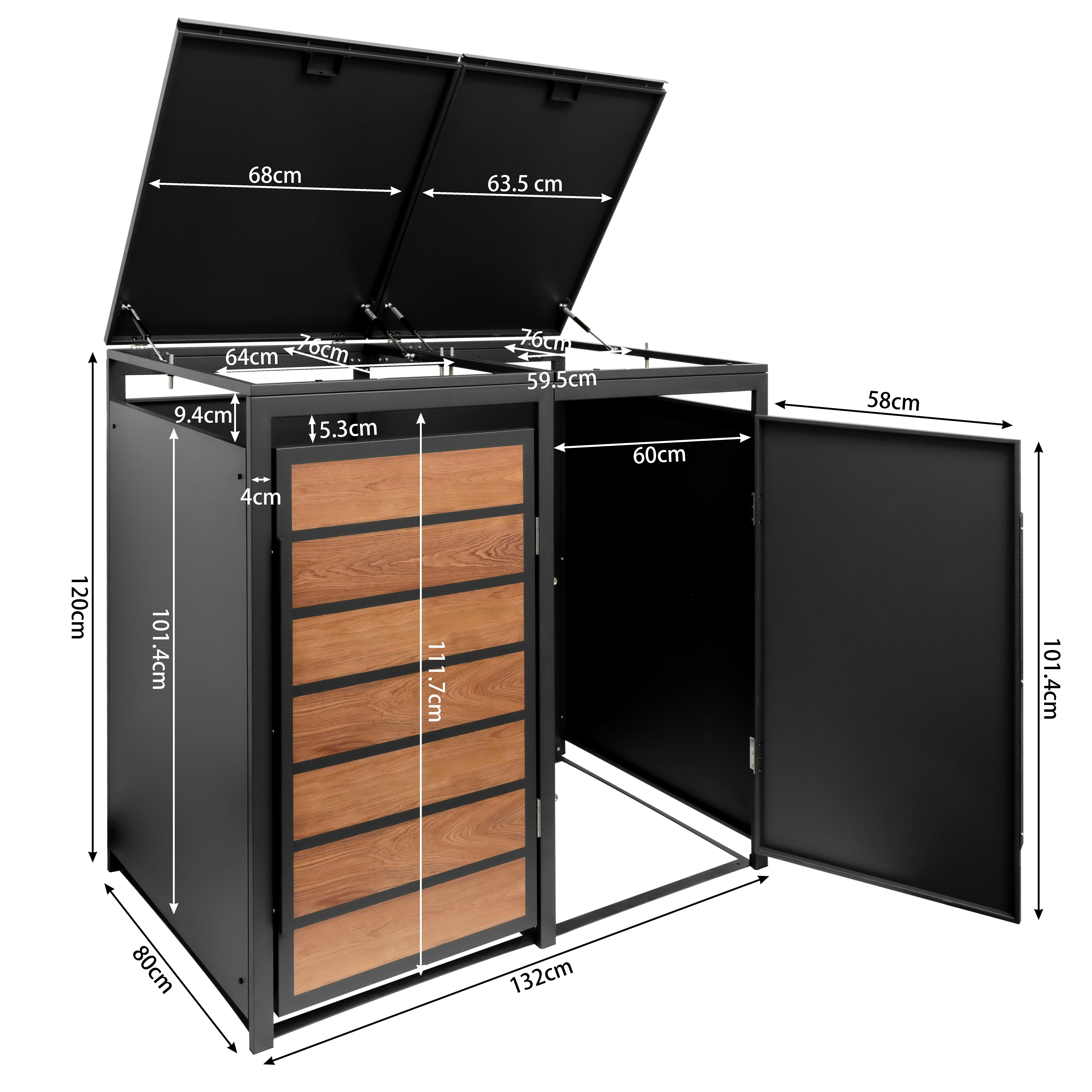 ESTEXO Mülltonnenbox Müllbox Mülltonnenverkleidung 4 Türen Anthrazit mit Holzdekor Box – Bild 2 von 5