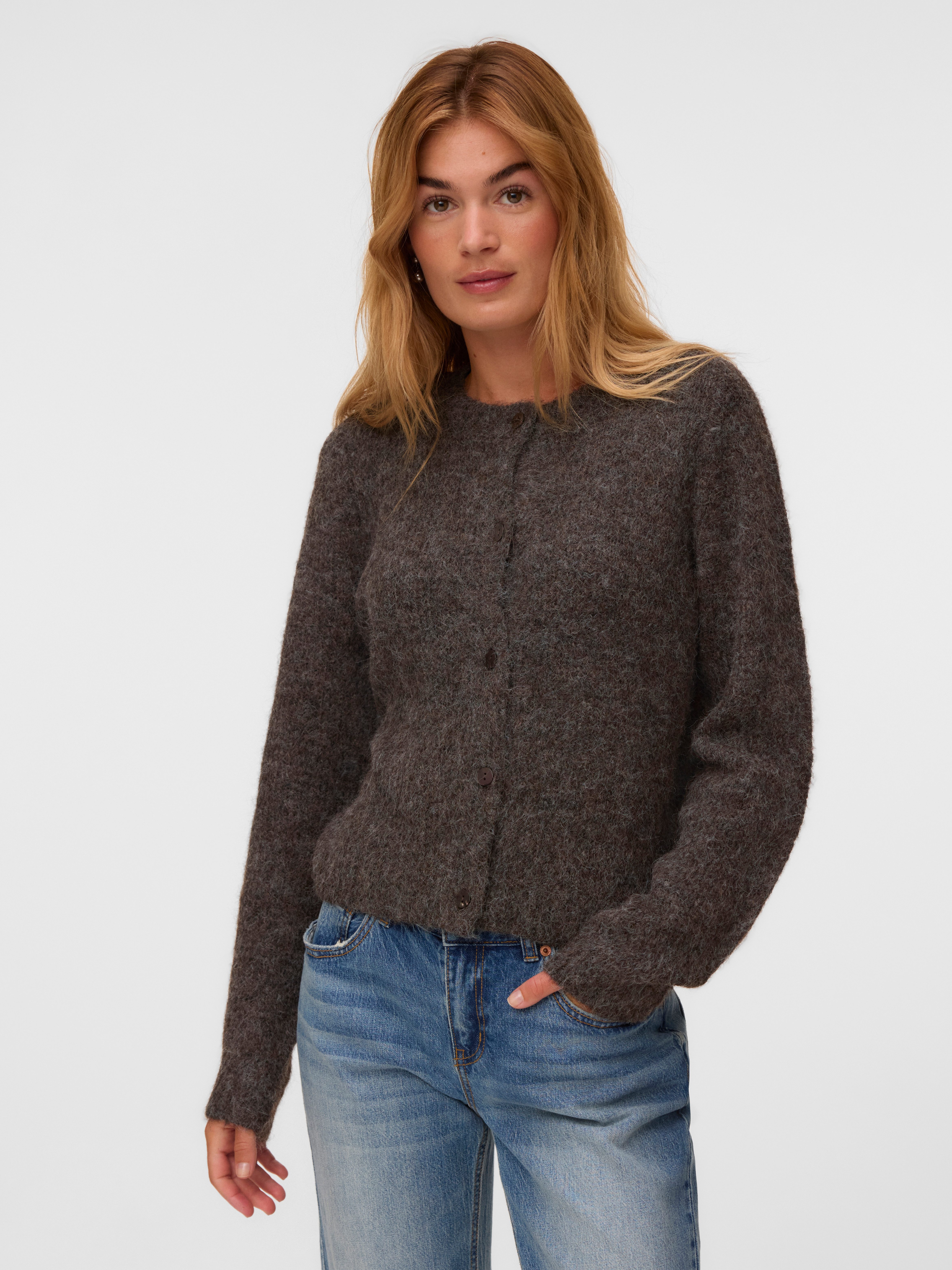 Vero Moda Strickjacke VMNOVAH LS O-NECK BUTTON CARDI GA NOOS Materialmix, regular fit