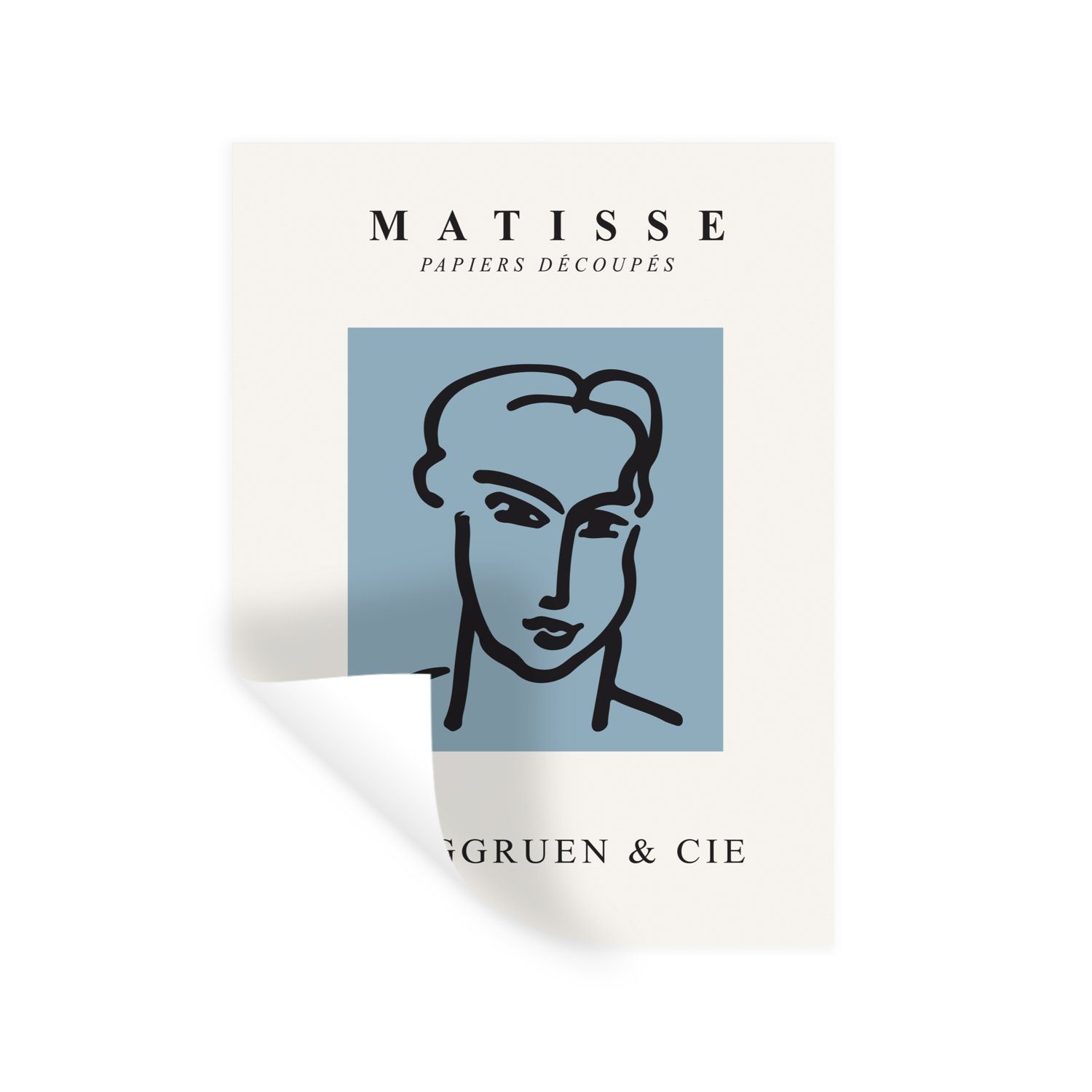 Kunst Mann Wandsticker Henri MuchoWow - Selbstklebend, Porträt Blau Wandtattoo, - Wohnzimmer, St), Matisse Wandaufkleber, - - Schlafzimmer (1