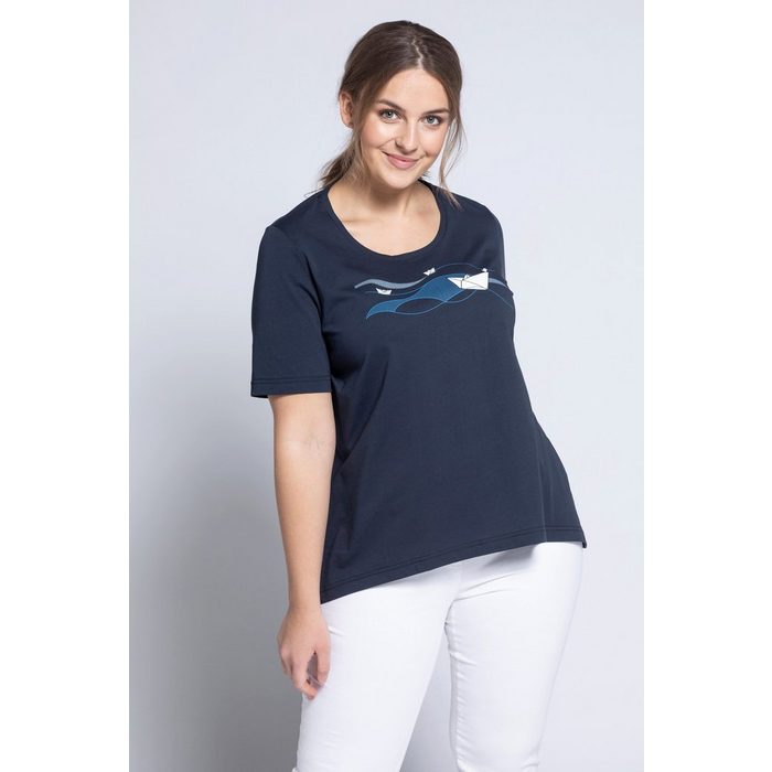 Ulla Popken Oversize-Shirt T-Shirt Faltboot-Motiv A-Linie Biobaumwolle PB10160