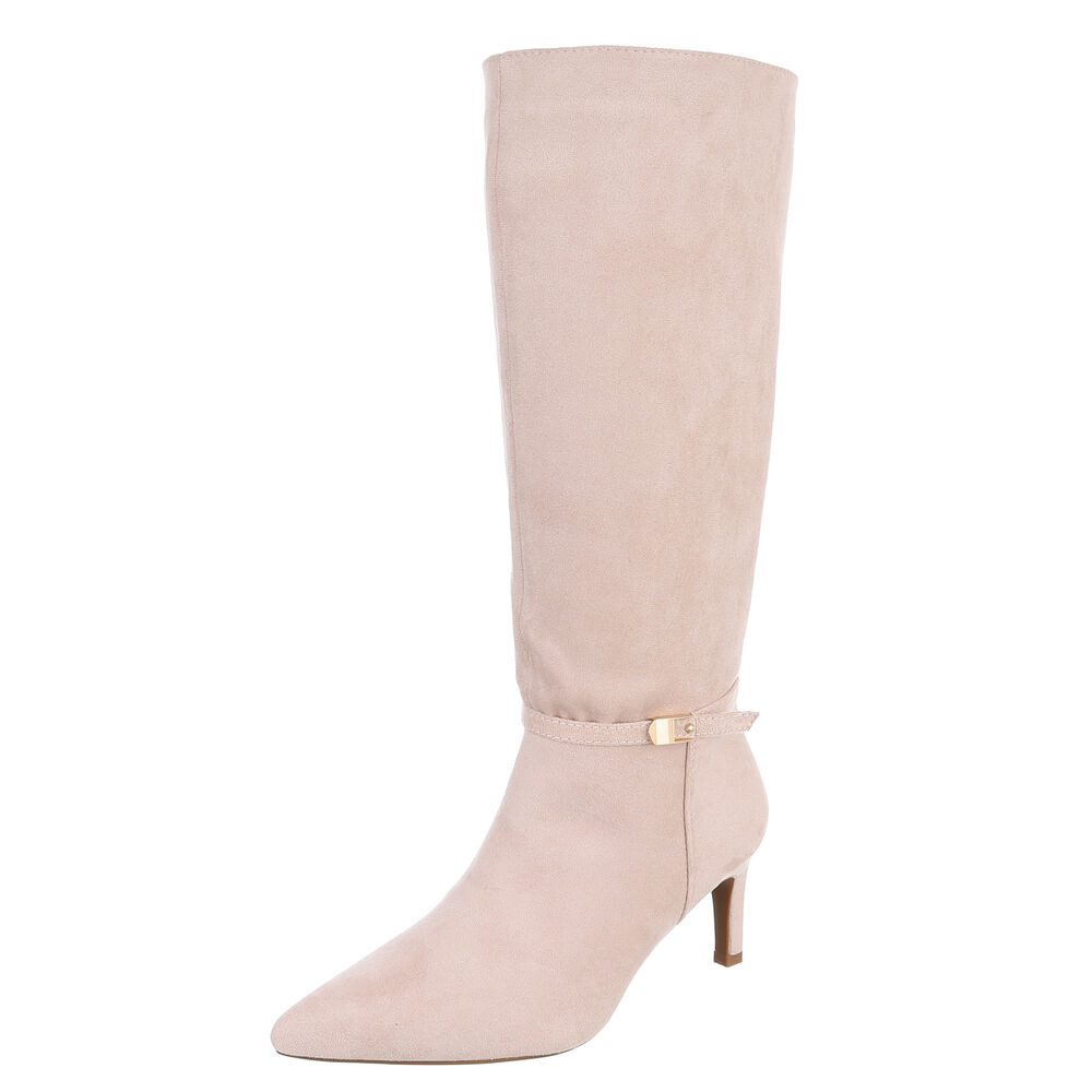 Ital-Design Damen Stiefelette mit Absatz und gerafftem Schaft Stiefel (92392276) Pfennig-/Stilettoabsatz Stiefel in Beige