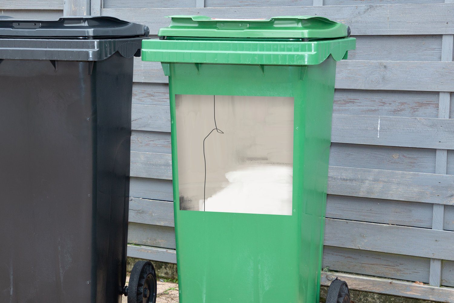 MuchoWow Wandsticker - Abfalbehälter Sticker, (1 Abstrakt Mülleimer-aufkleber, - St), Container, Taupe - Design Linie Mülltonne,