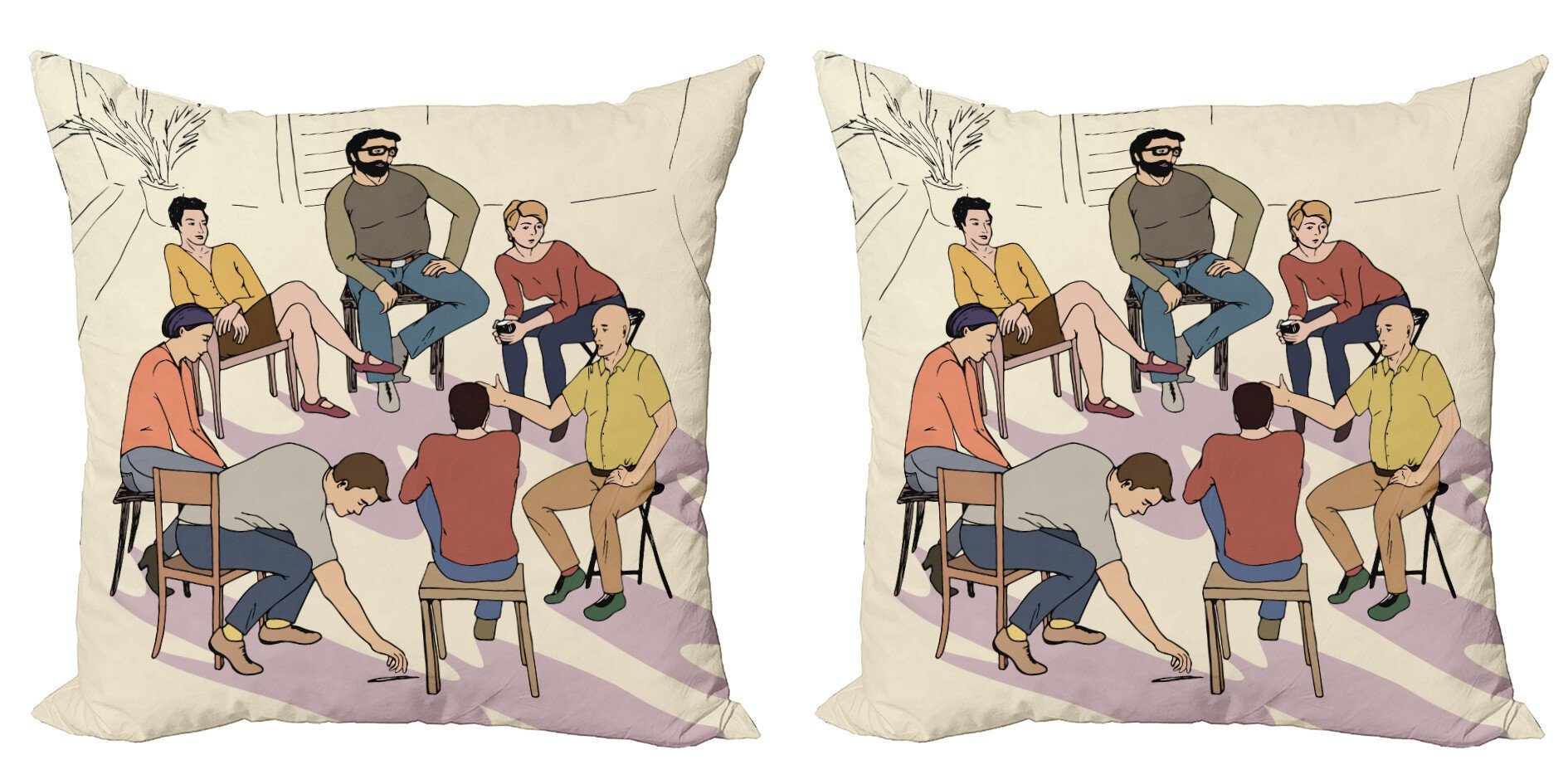 Kissenbezüge Modern Accent Doppelseitiger Digitaldruck, Abakuhaus (2 Stück), Menschen Gruppentherapie Illustration