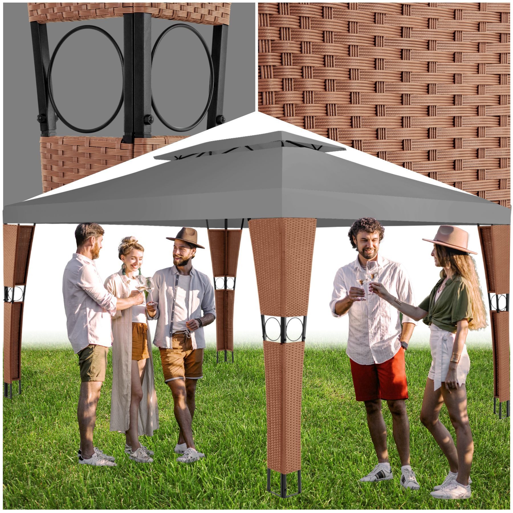 tectake Pavillon Rattan Gartenpavillon, mit 0 günstig online kaufen