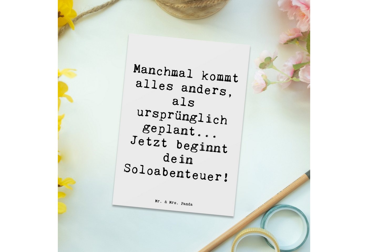 Thumbnail - Mr. & Mrs. Panda Postkarte Scheidung Soloabenteuer - Weiß - Geschenk, Lebensweg, Hochzeitsgesche, Matt Rückseite