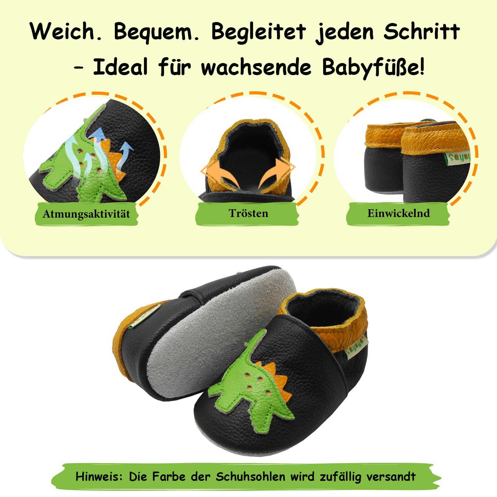 Sayoyo Weiche 100% Leder Lauflernschuhe Hausschuhe Lederpuschen Dinosaurier Lauflernschuh