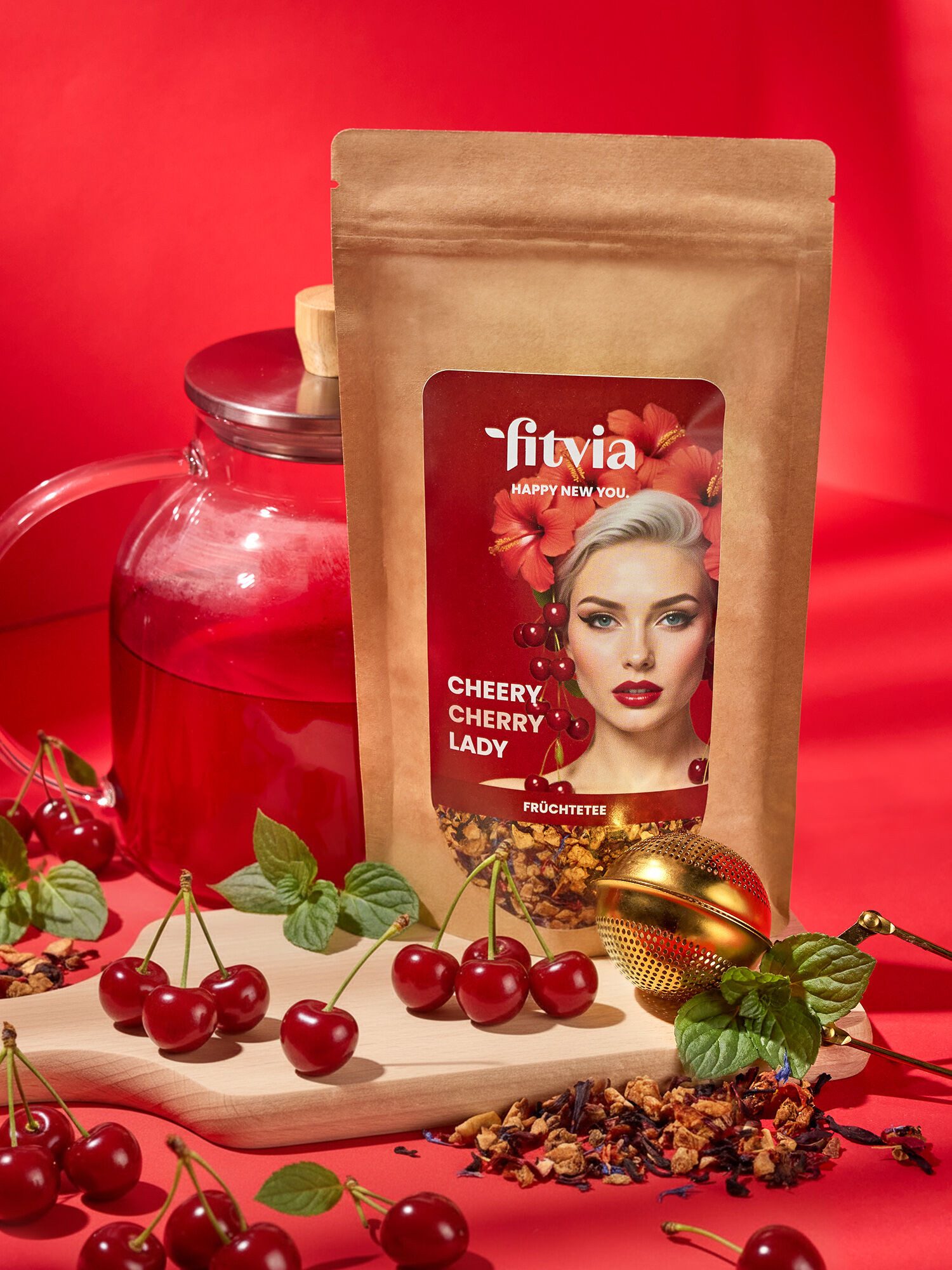 fitvia Tee Früchtetee Wildkirsche, lose, 100 g, (Früchtetee Wildkirsche 100 g – loser aromatischer Kirschtee, 100g), mit Apfel, Hibiskus & Hagebutte, fruchtiger Tee für natürlichen Genuss