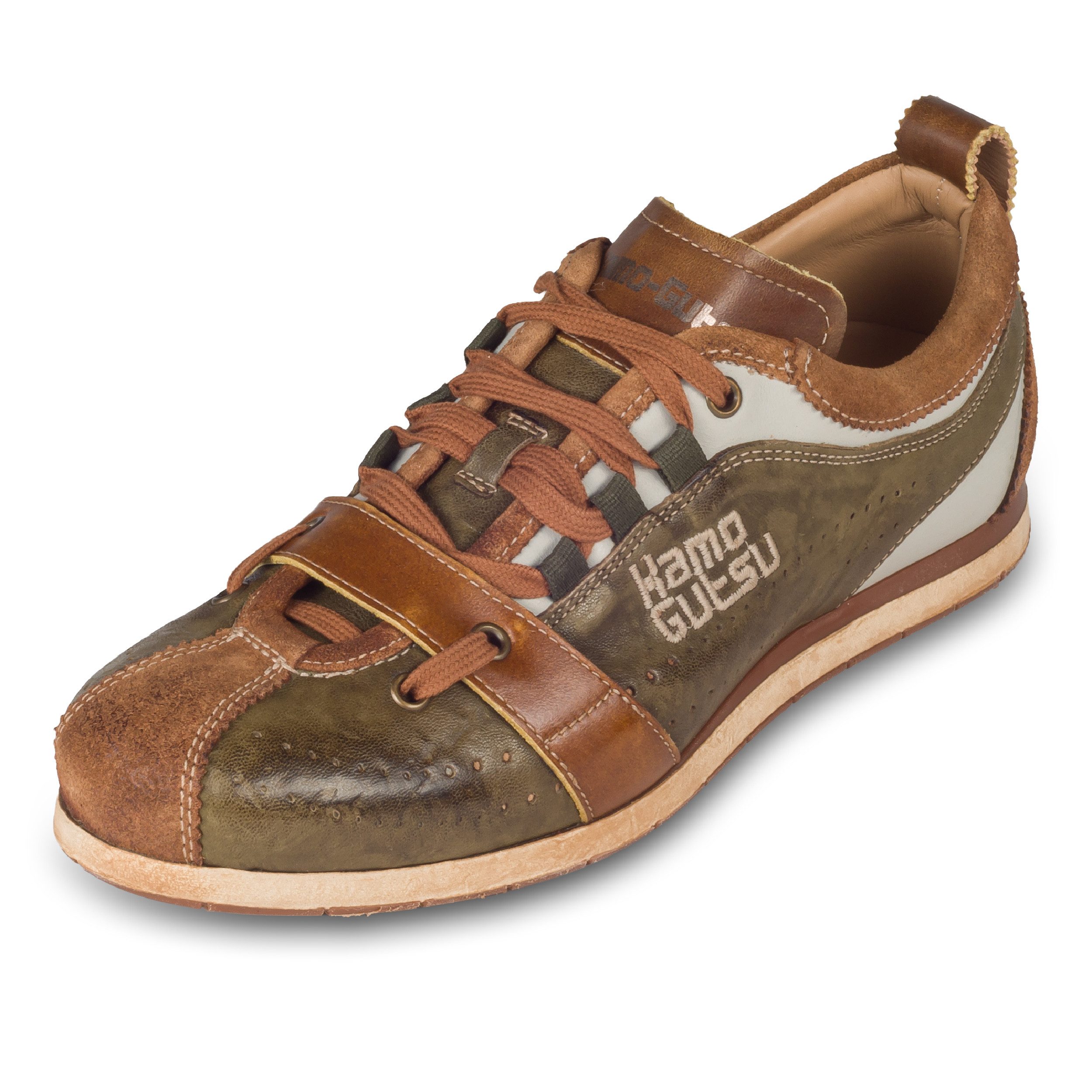Kamo-Gutsu Herren Кроссовки Leder grün/braun (TIFO-017 cuoio + army) stonewashed Кроссовки Handgefertigt in Italien