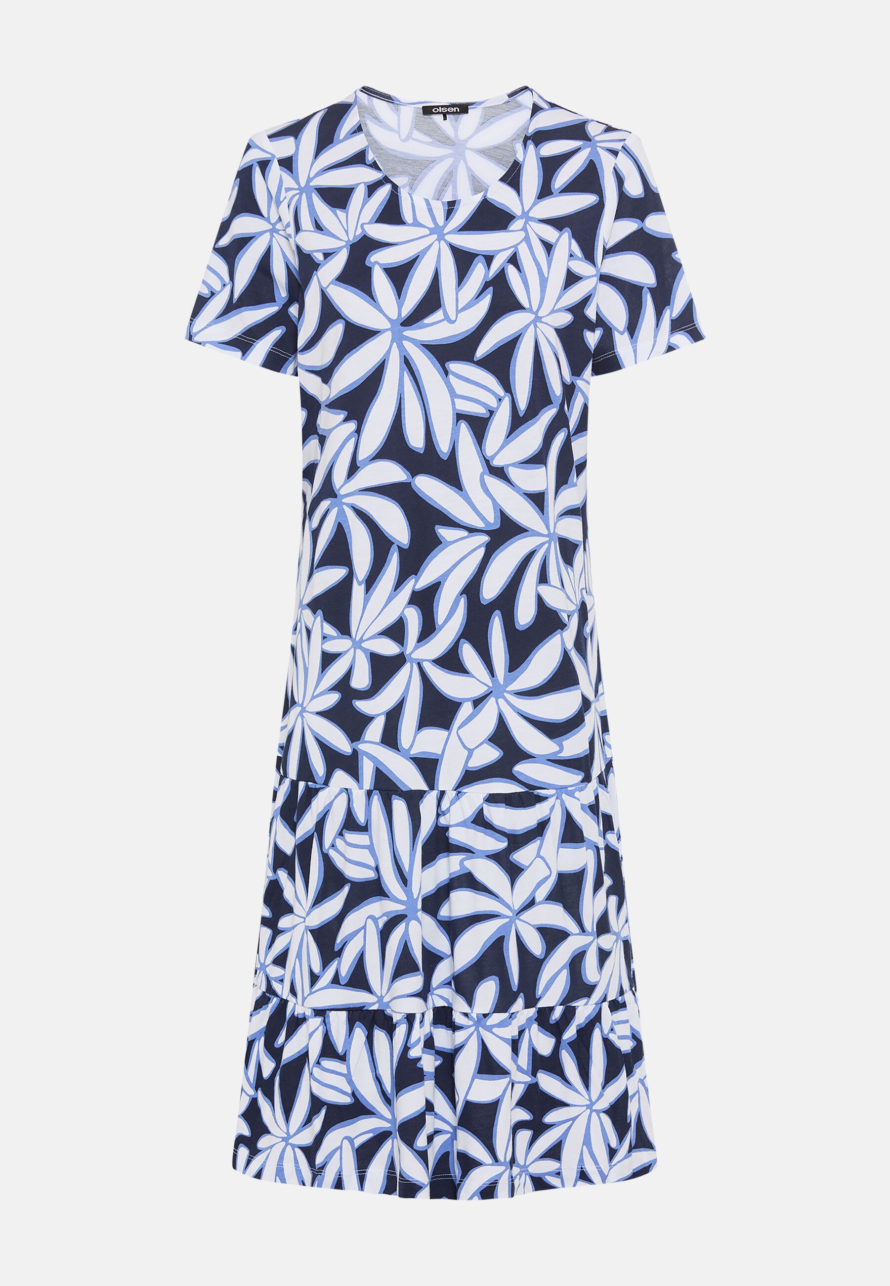 Olsen Midikleid Jerseykleid mit Volants und Allover-Dessin