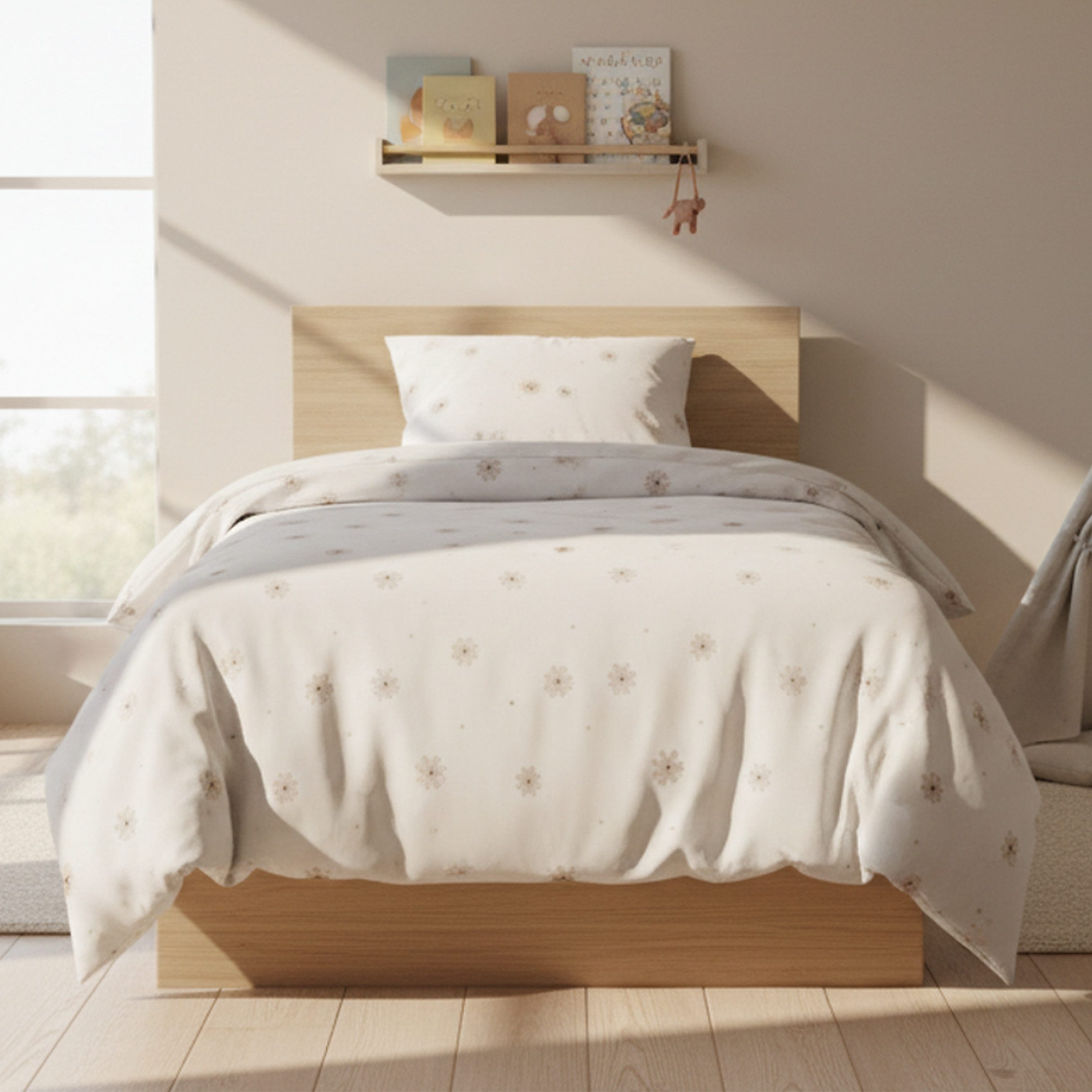 MTOnlinehandel Bettwäsche Flower Power 135x200 + 80x80 cm in Renforcé, zarte Blümchen, 100% Baumwolle, 2 teilig, florales Design – zeitlos schön in Weiß und Beige