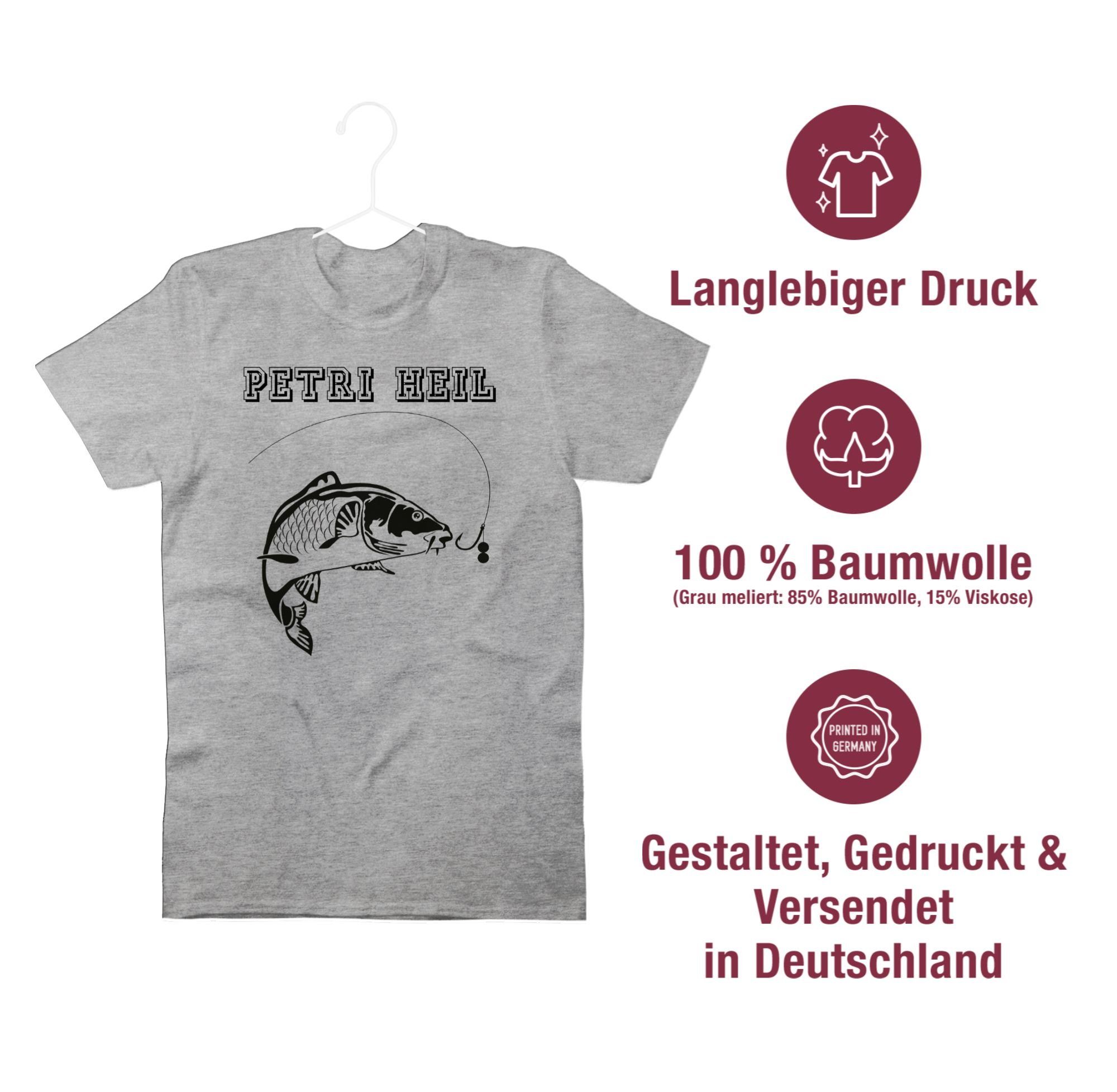 Shirtracer Petri Heil Grau Angler Geschenke meliert T-Shirt 3