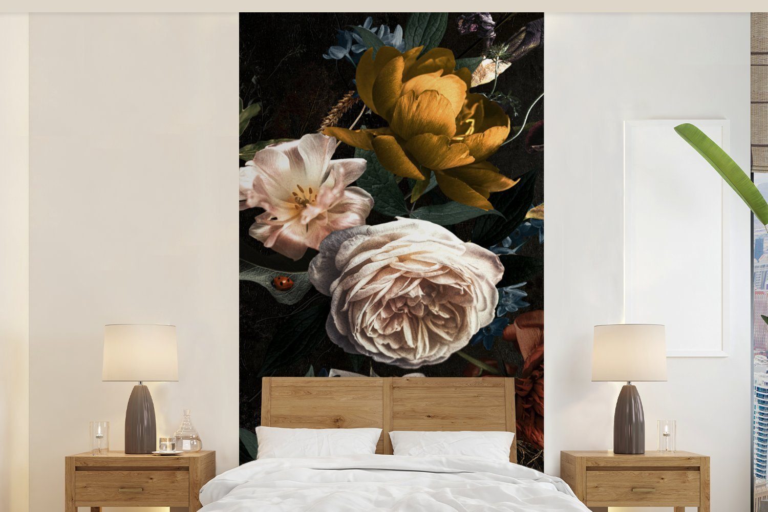 MuchoWow Fototapete Blumen - Natur - Muster, Matt, bedruckt, (2 St), Vliestapete für Wohnzimmer Schlafzimmer Küche, Fototapete