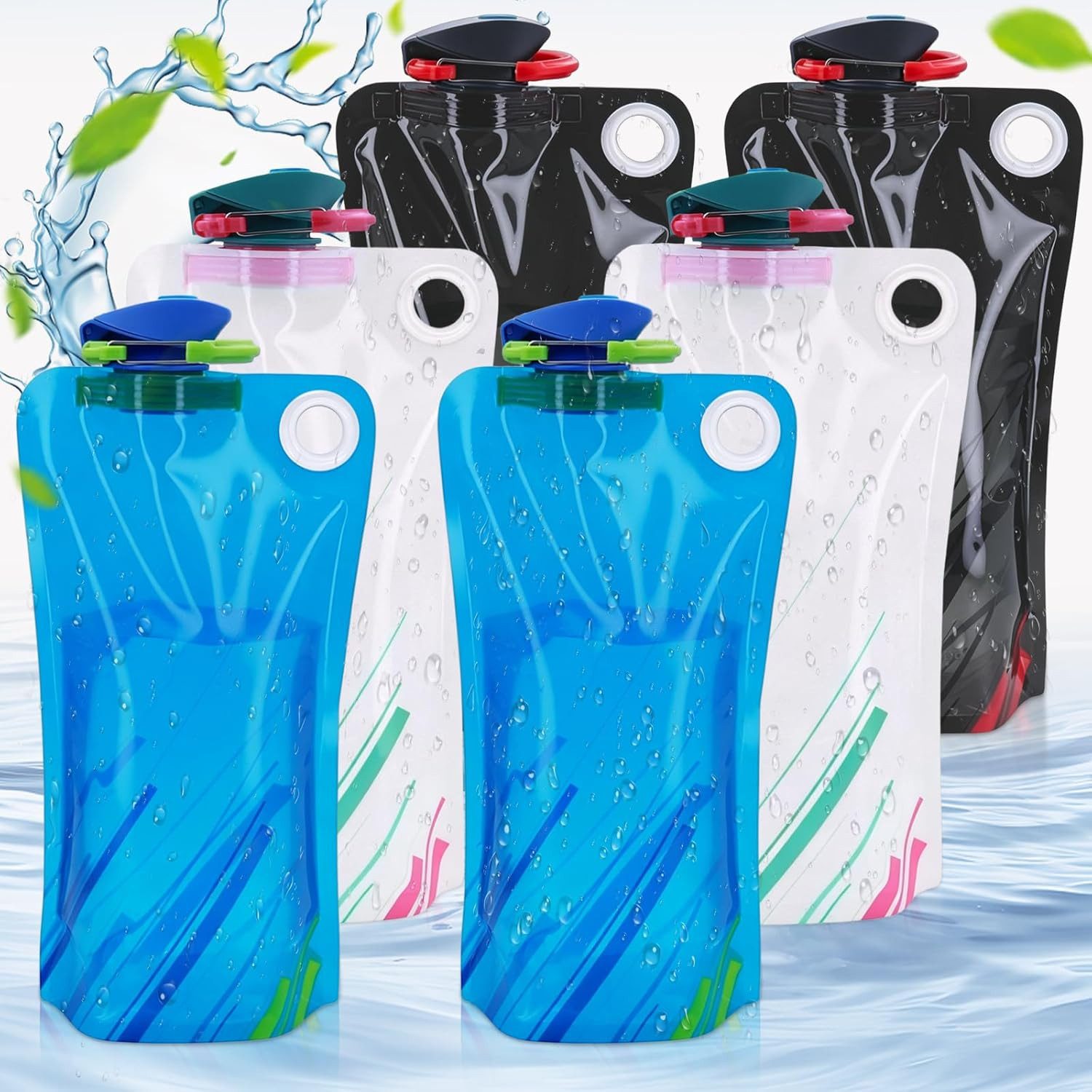 FELIXLEO Trinkflasche 1000ml 6 Stueck Faltbare Trinkflasche Wasserflasche Faltbar Reisen