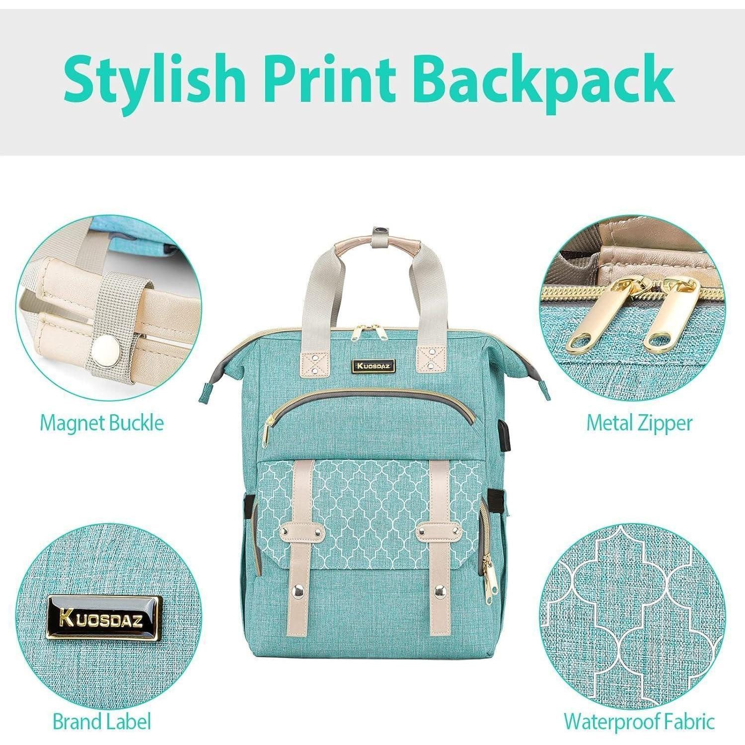 LuxusKollektion Laptoprucksack Rucksack Damen Schulrucksack USB Laptopfach 15,6 Zoll Grün