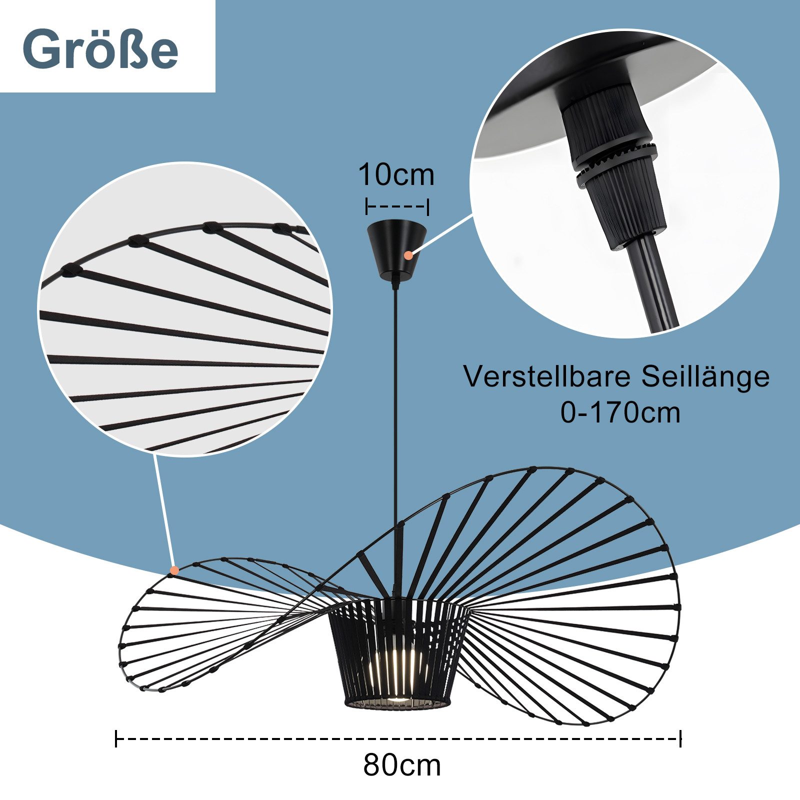 Nettlife Pendelleuchte Vintage Schwarz Esstisch E27 Hängelampe 60/80/100/120/140CM, LED wechselbar, Pendellampe für Wohnzimmer Schlafzimmer Korridor Esszimmer – Bild 5 von 5