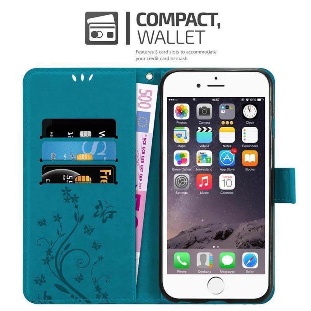 Cadorabo Handyhülle für iPhone 6 PLUS / 6S PLUS Hülle Apple iPhone 6 PLUS / 6S PLUS, Hülle Schutzhülle Blumen Flower mit Standfunktion Kartenfach Magnet