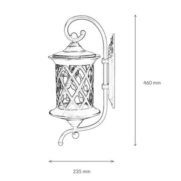 Licht-Erlebnisse Außen-Wandleuchte LANTERN, ohne Leuchtmittel, Antike Wandlampe außen Schwarz-Braun Aluminium Glas Garten Laterne