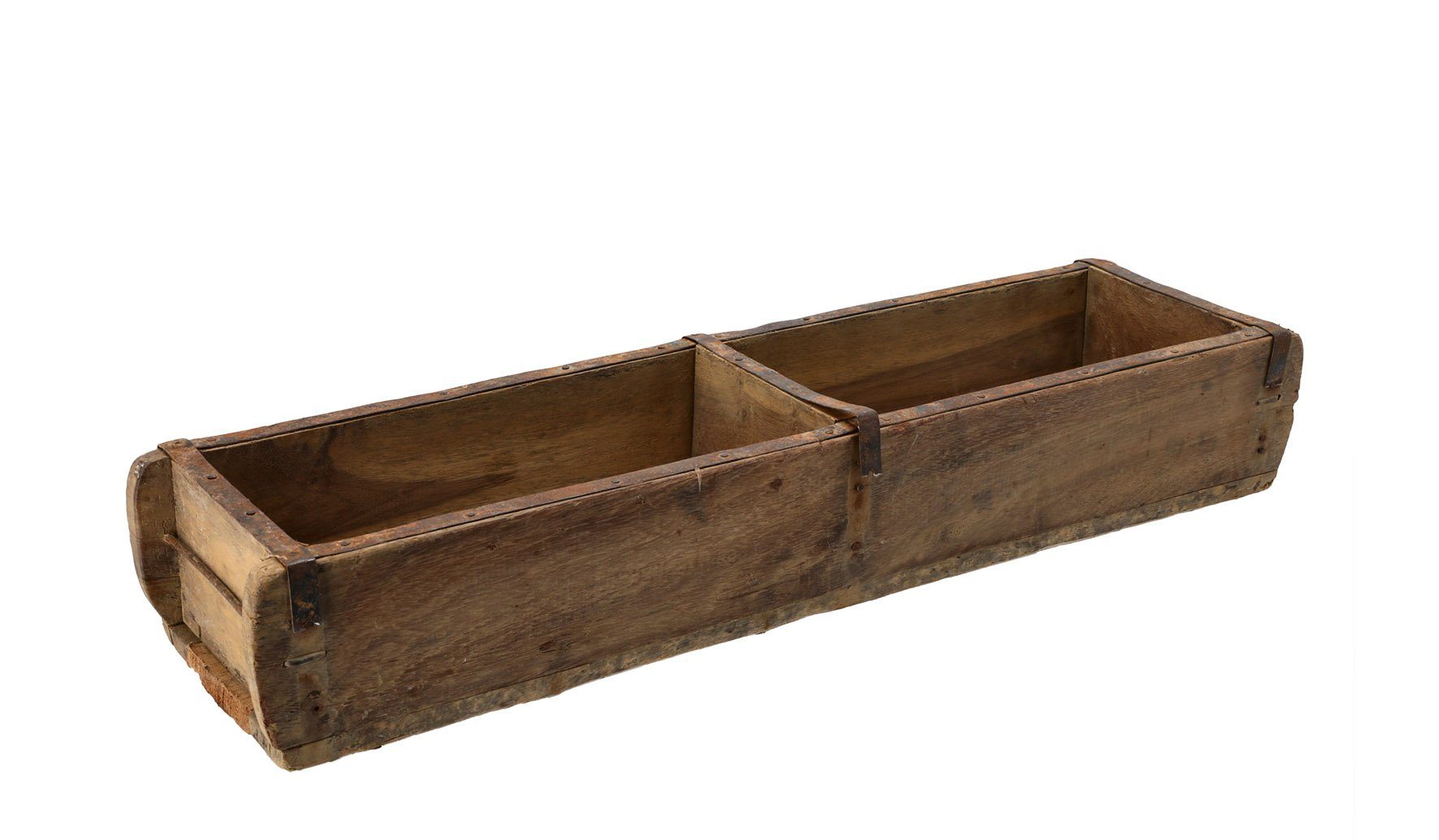 Dekoschale Holzkiste in Ziegelform - 60 x 15 cm - Alt Holz Buche used Look