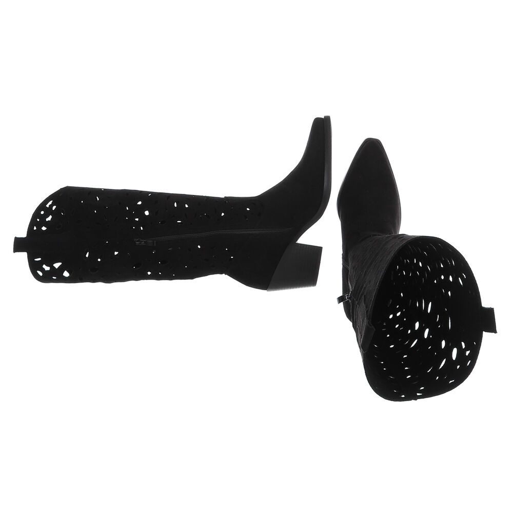 Ital-Design Stilvolle Stiefel mit Aussparungen für Damen, ideal für Frühjahr Sommerboots (91117065) Blockabsatz Stiefel in Schwarz