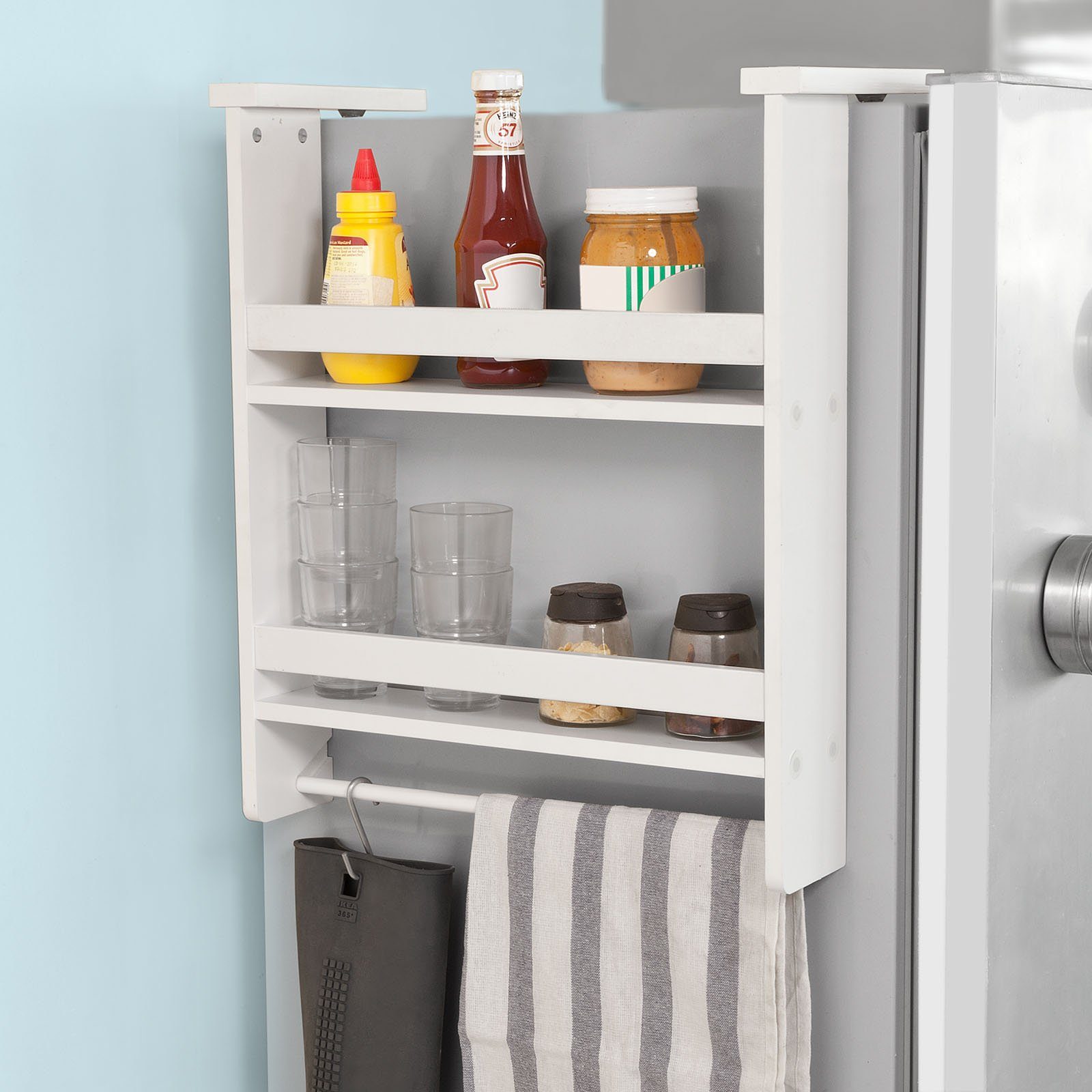SoBuy Hängeregal FRG150, für Kühlschrank mit 5 Haken Küchenregal Gewürzregale weiß | Hängeregale